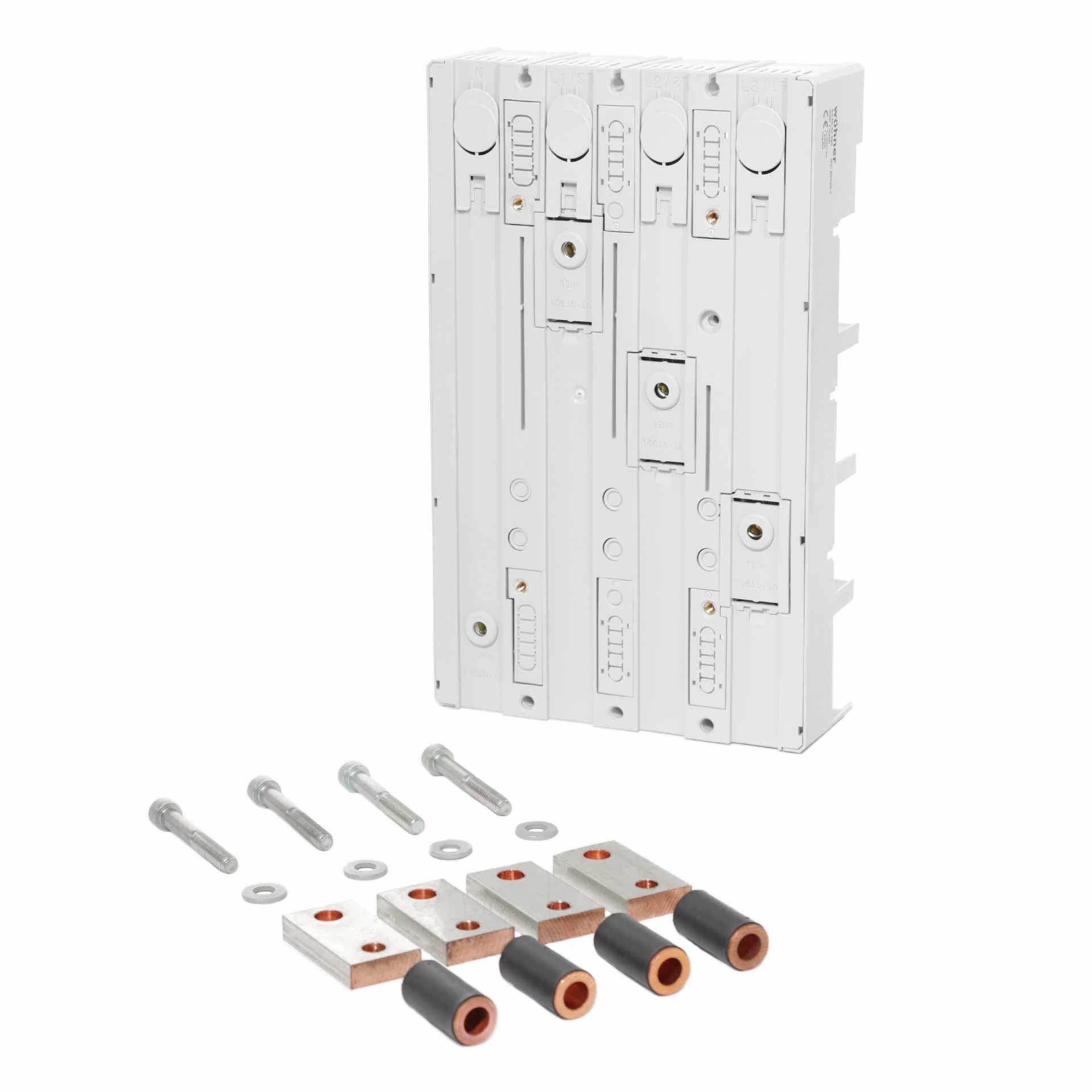 4P busbar adapter 500A, for 60mm system, for ABB Tmax T5, Allen-Bradley 140G-K 