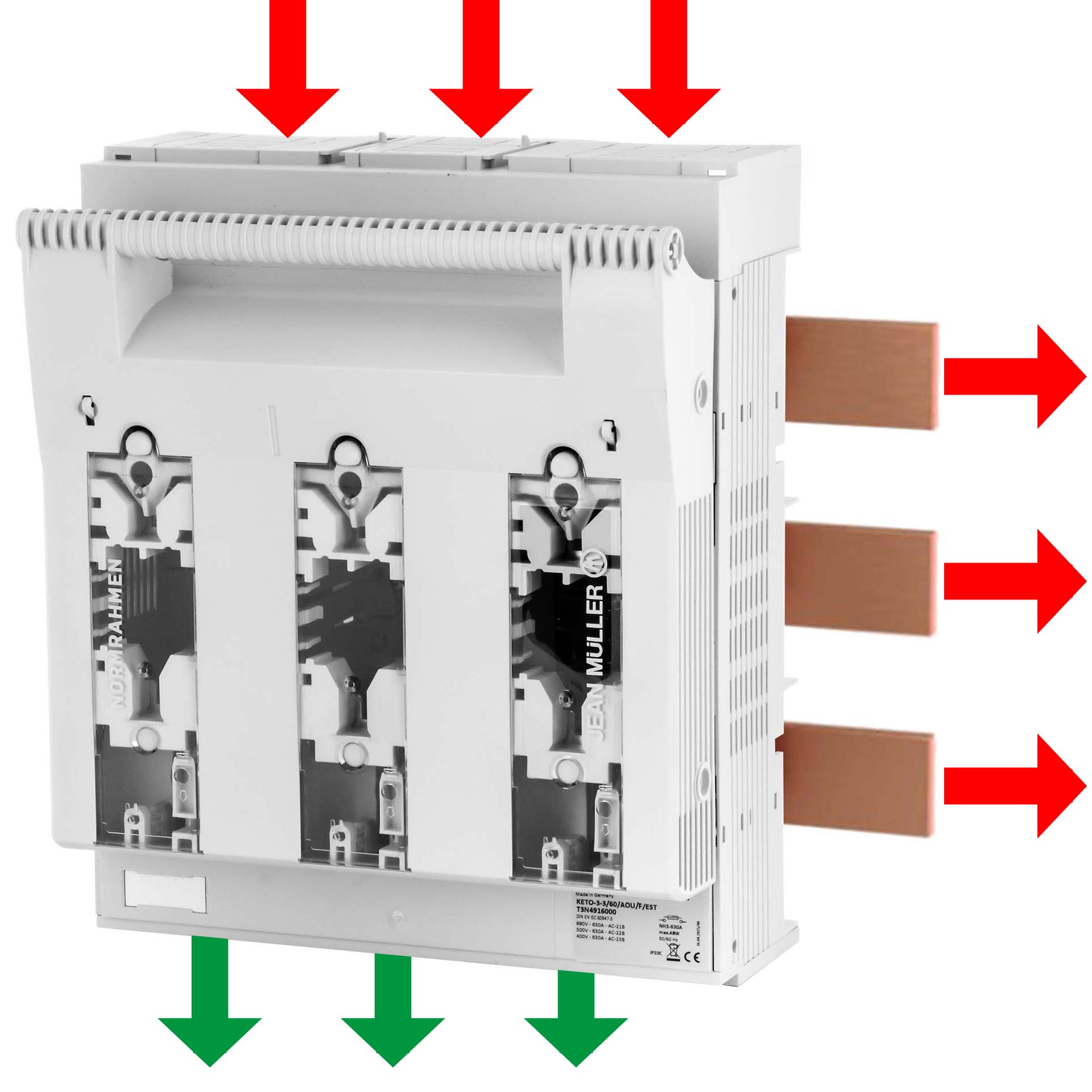 KETO Sectionneur HPC Gr.3, 3P, 60mm, M10, 630A, Rac. en hau/bas, alim. intégrée (EST), gris clair KETO Sectionneur HPC Gr.3, 3P, 60mm, M10, 630A, Rac. en hau/bas, alim. intégrée (EST), gris clair