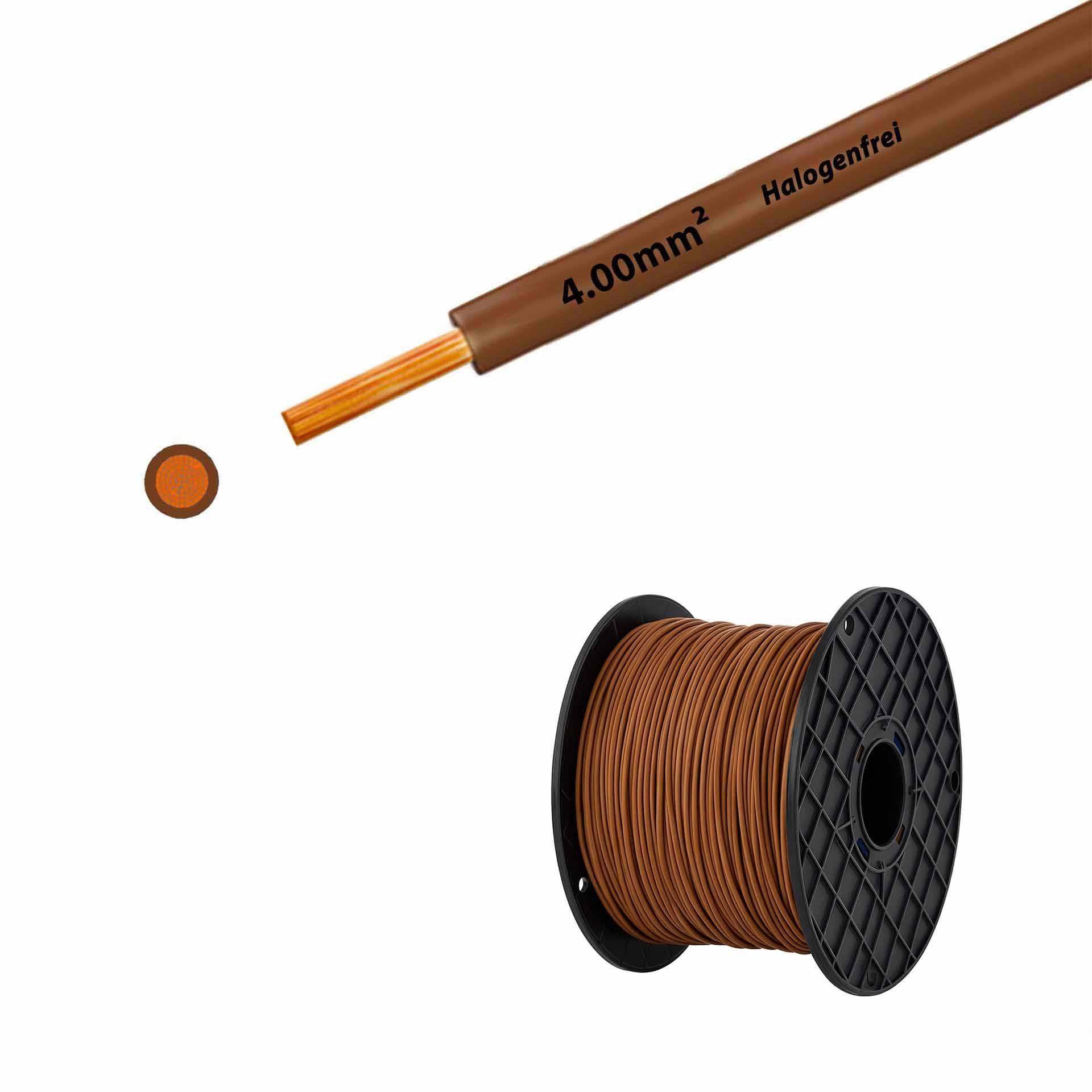 Cavo a trefoli senza alogeni 90° C, 500 V, 4,00 mm2, marrone (RAL 8003), su bobina di plastica grande