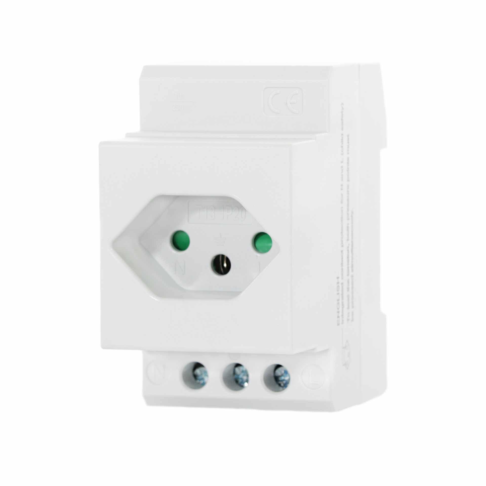 Prise encastrée T13 10A pour rail Din, largeur 2.5 modules seulement (44mm), gris clair RAL 7035 Prise encastrée T13 10A pour rail Din, largeur 2.5 modules seulement (44mm), gris clair RAL 7035