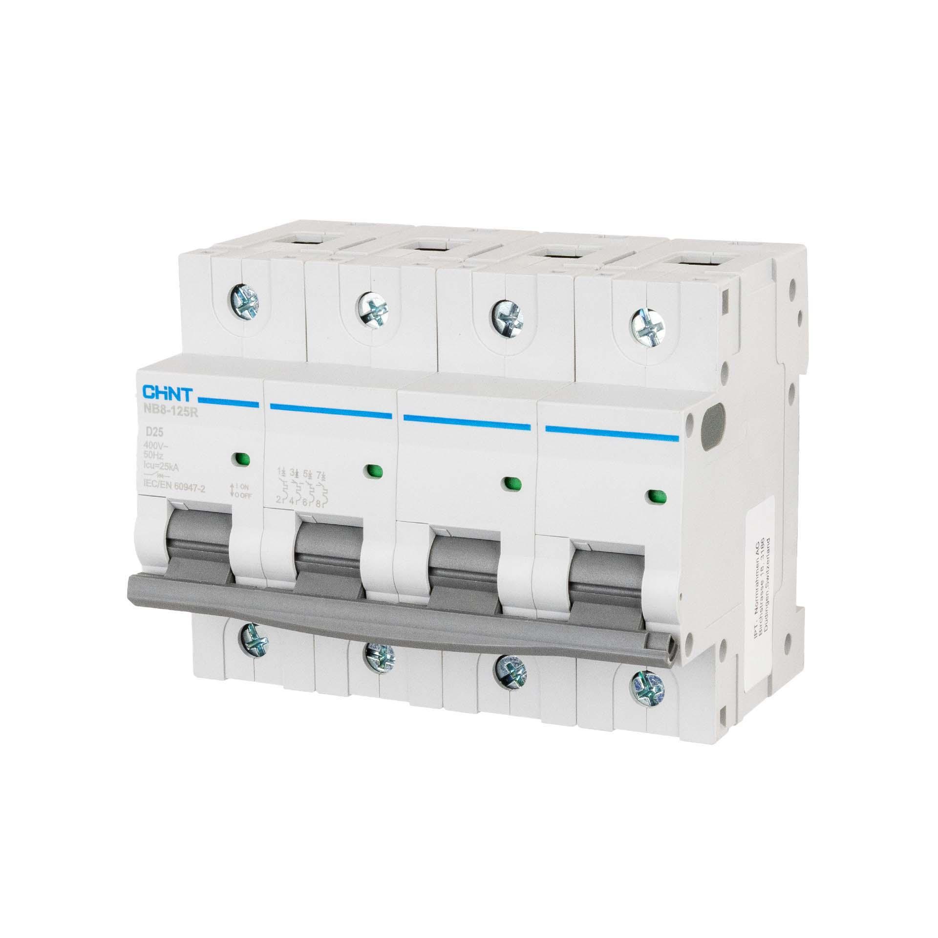 Chint Hochleistungs-Leitungsschutzschalter - MCB, 4P, Charakteristik D / 25A, 25kA, Typ NB8-125R