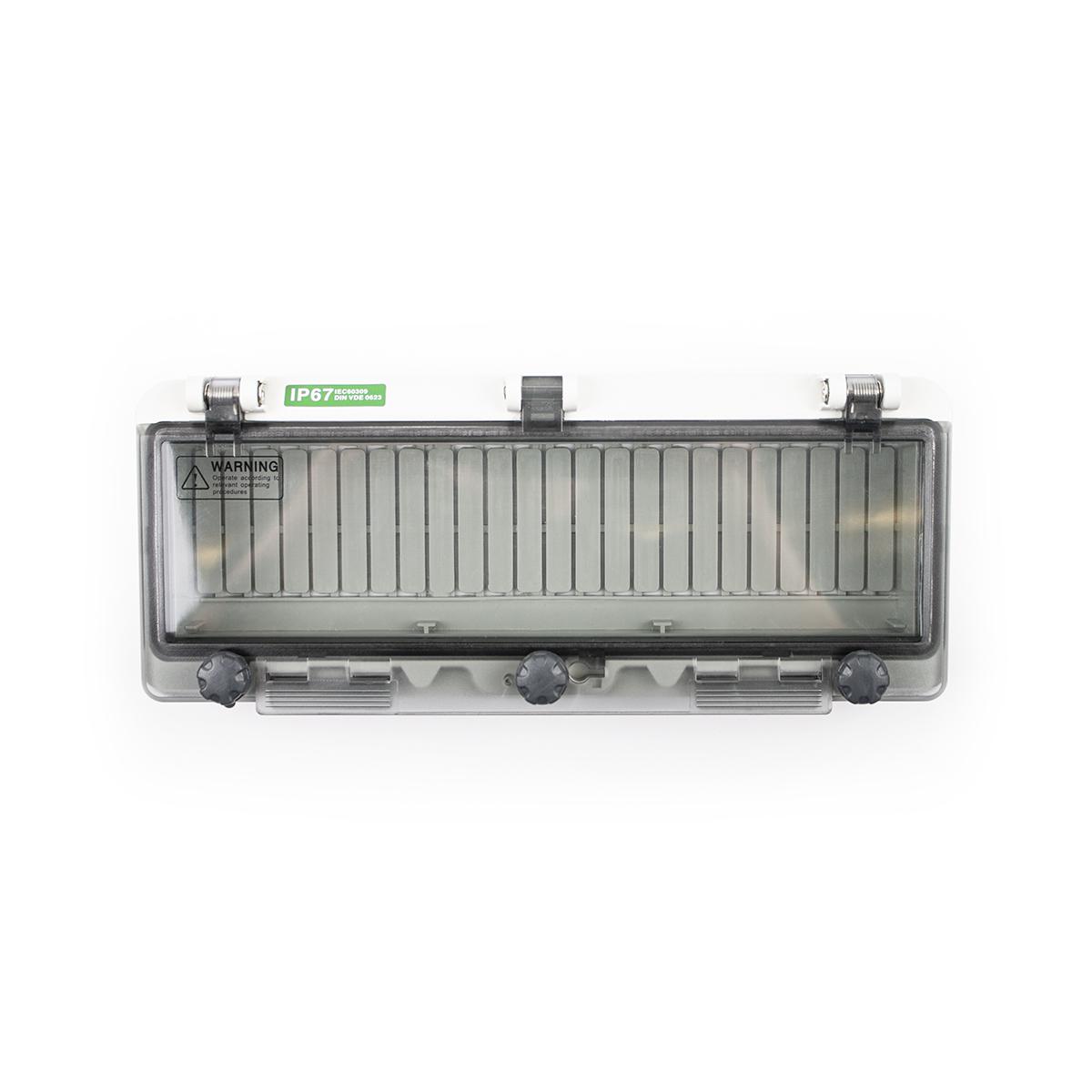 Hinged cover 12-module with protective cage depth 23mm, grey, IP67