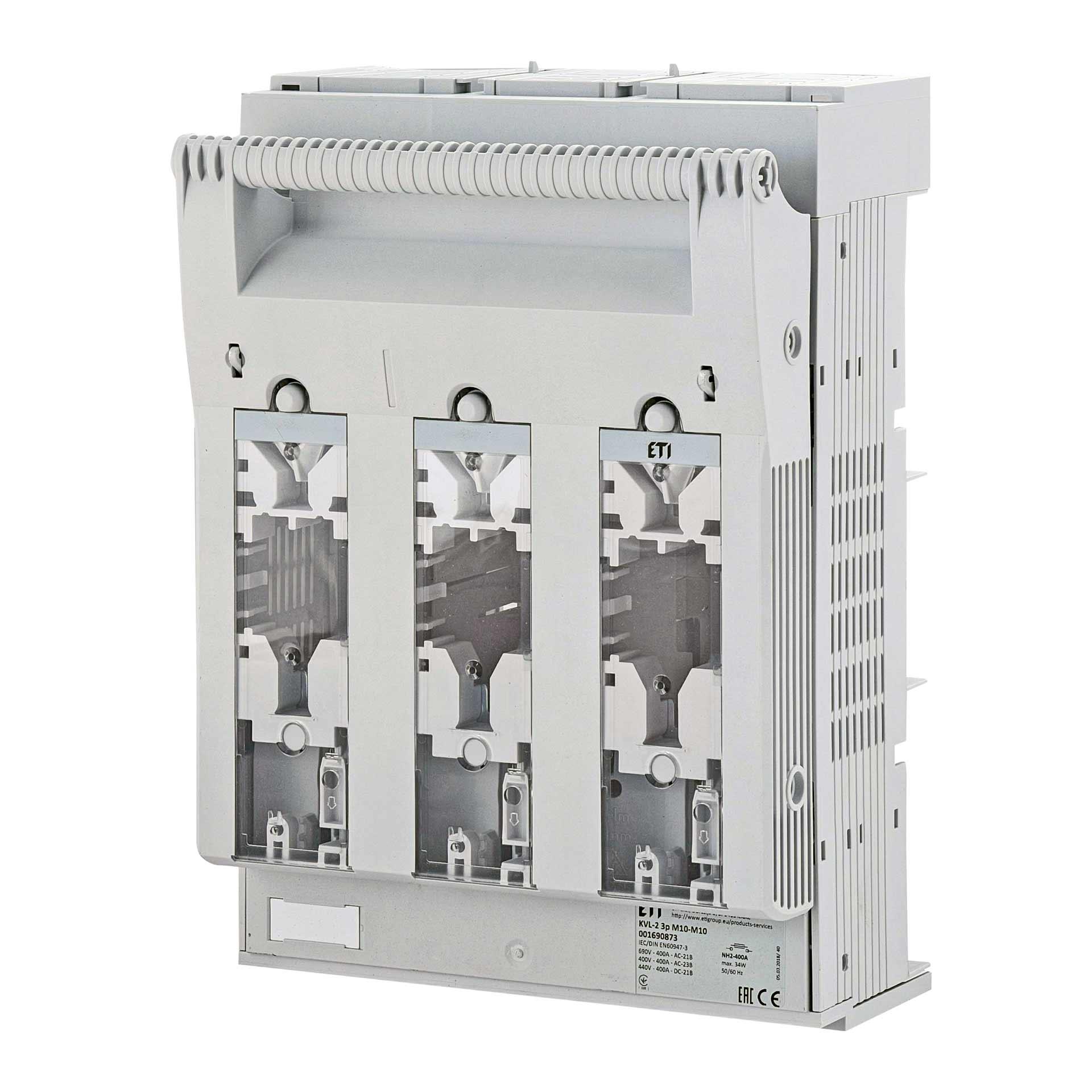 Interrupteur-sectionneur-fusible HPC Gr.2, 3P, Max. 400A, KVL-2 M10-M10 (montage en saillie)