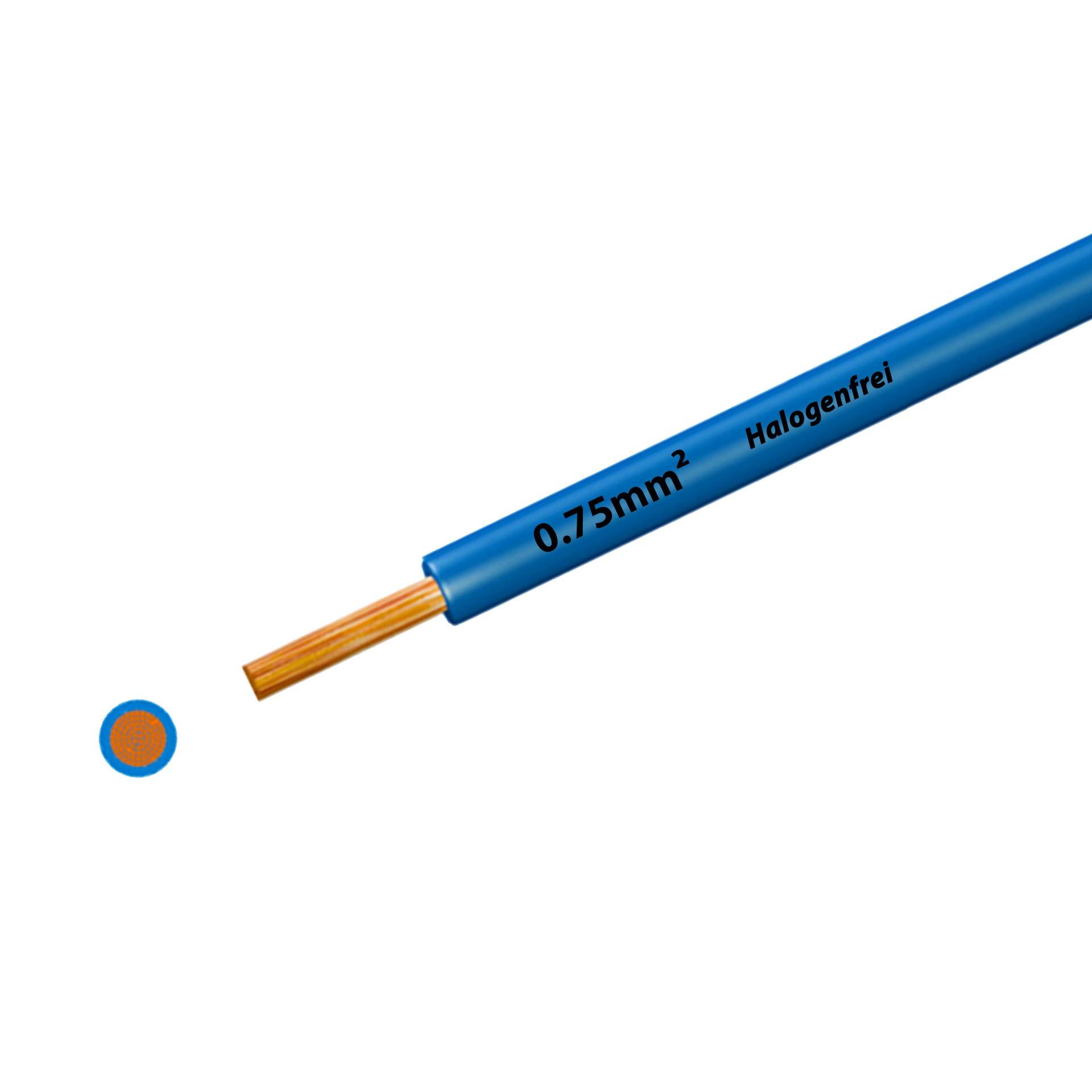 Litze halogenfrei 90° C , 500V, 0.75 mm2, hellblau (RAL 5012), auf Kunststoffrolle