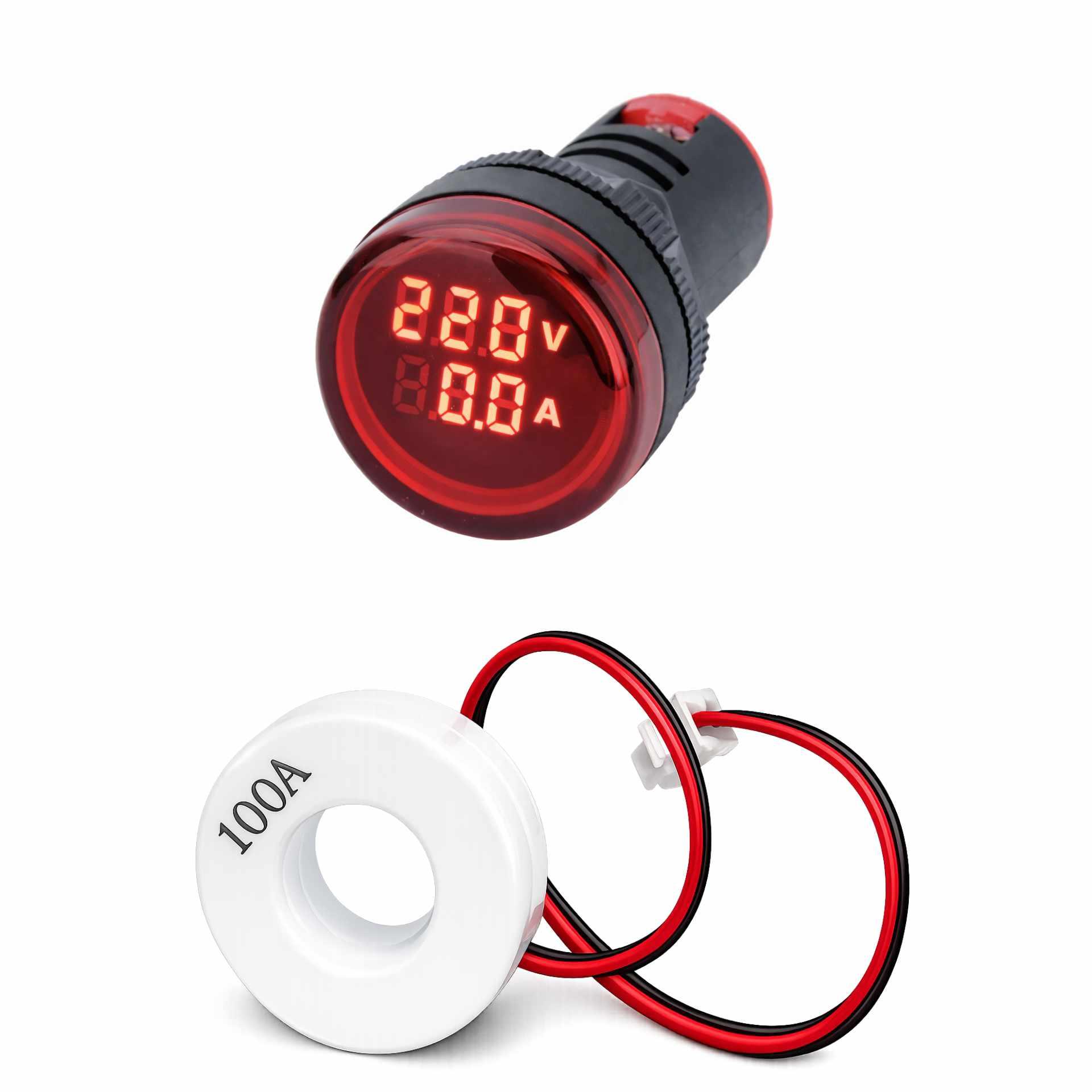 Indicatore digitale a LED da incasso 22 mm, corrente/tensione, rotondo, rosso