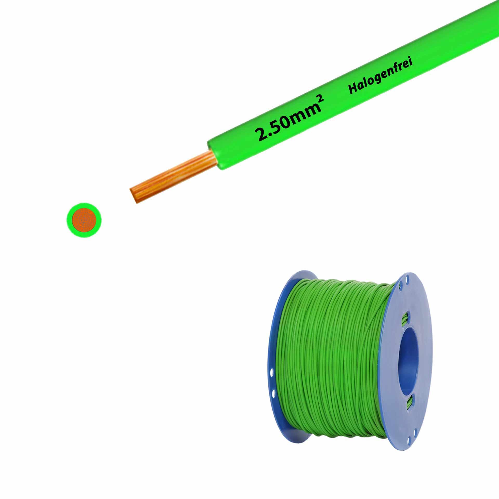 Halogen-free stranded wire 90° C, 750V, 2.50mm2, green (RAL 6018), on plastic reel