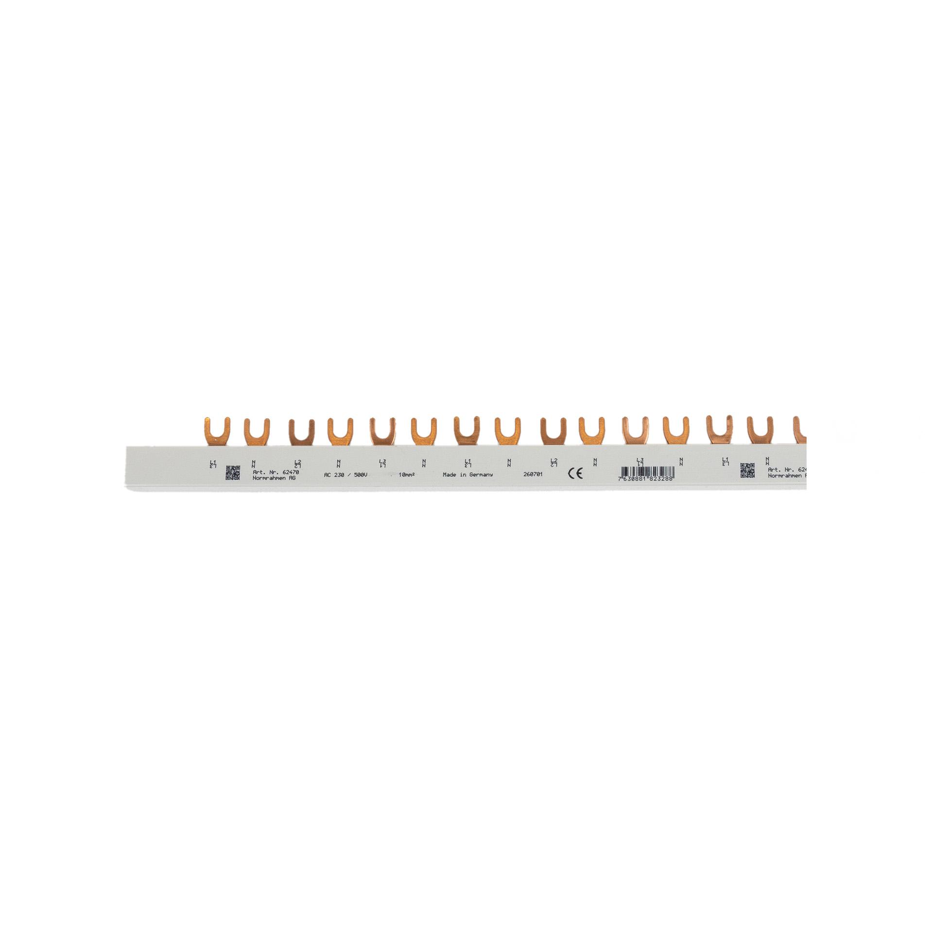 Isolierte Gabel-Phasenschiene 10mm2, 63A (27x1PN-2MOD | L1,N,L2,N,L3,N...) 54TE, 1000mm