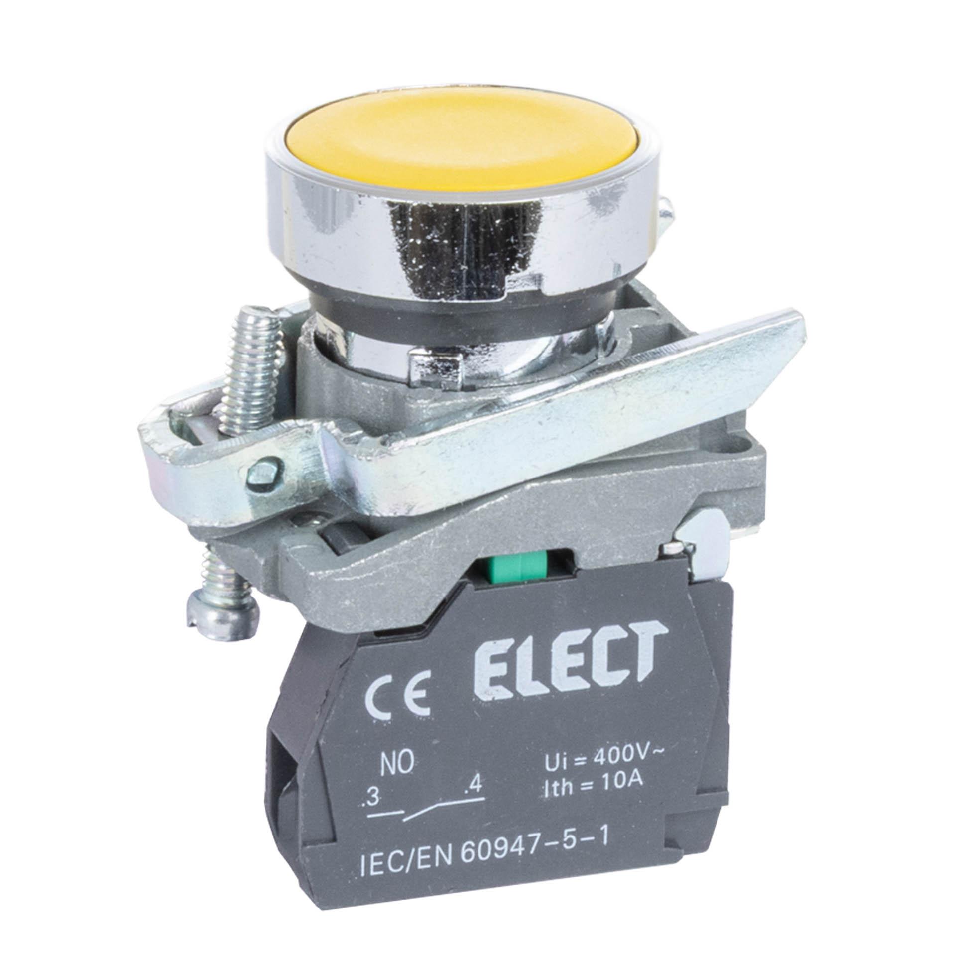 Drucktaster gelb, flach, 1NO, Ø 22.5mm