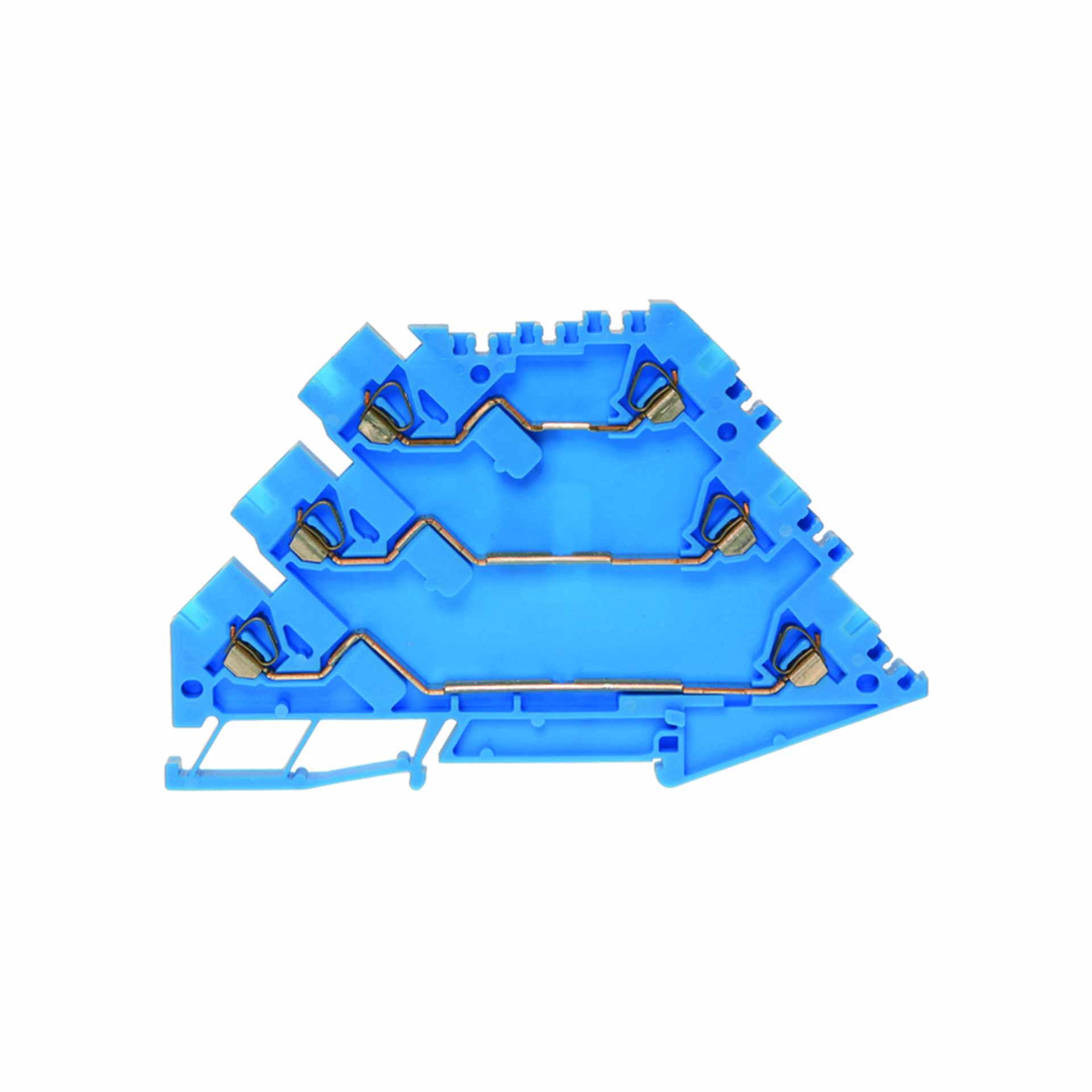 Morsettiera a tre poli con gabbia a molla DIN35 1,5 mm², 3x2 conduttori, blu