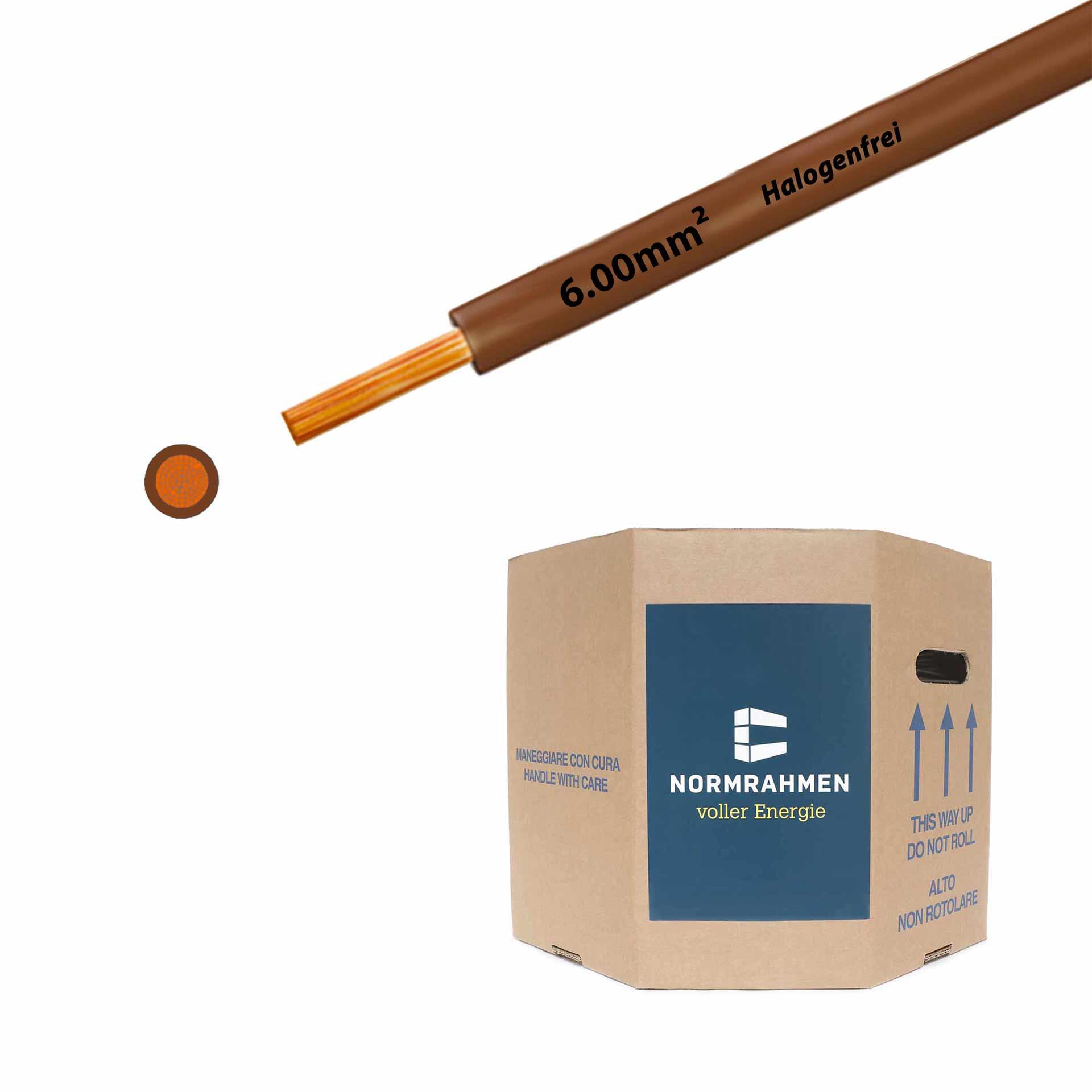 Halogen-free stranded wire 90° C , 750V, 6.00mm2, brown (RAL 8003), barrel D515xH400