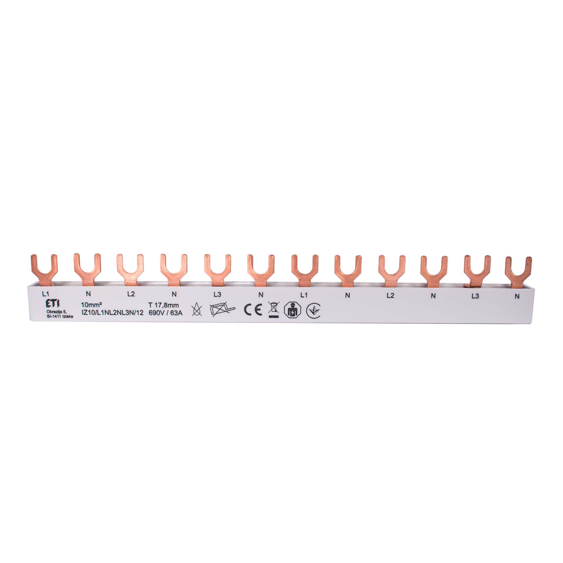 Peigne isolé 10mm2, 63A (6x1PN-2MOD)