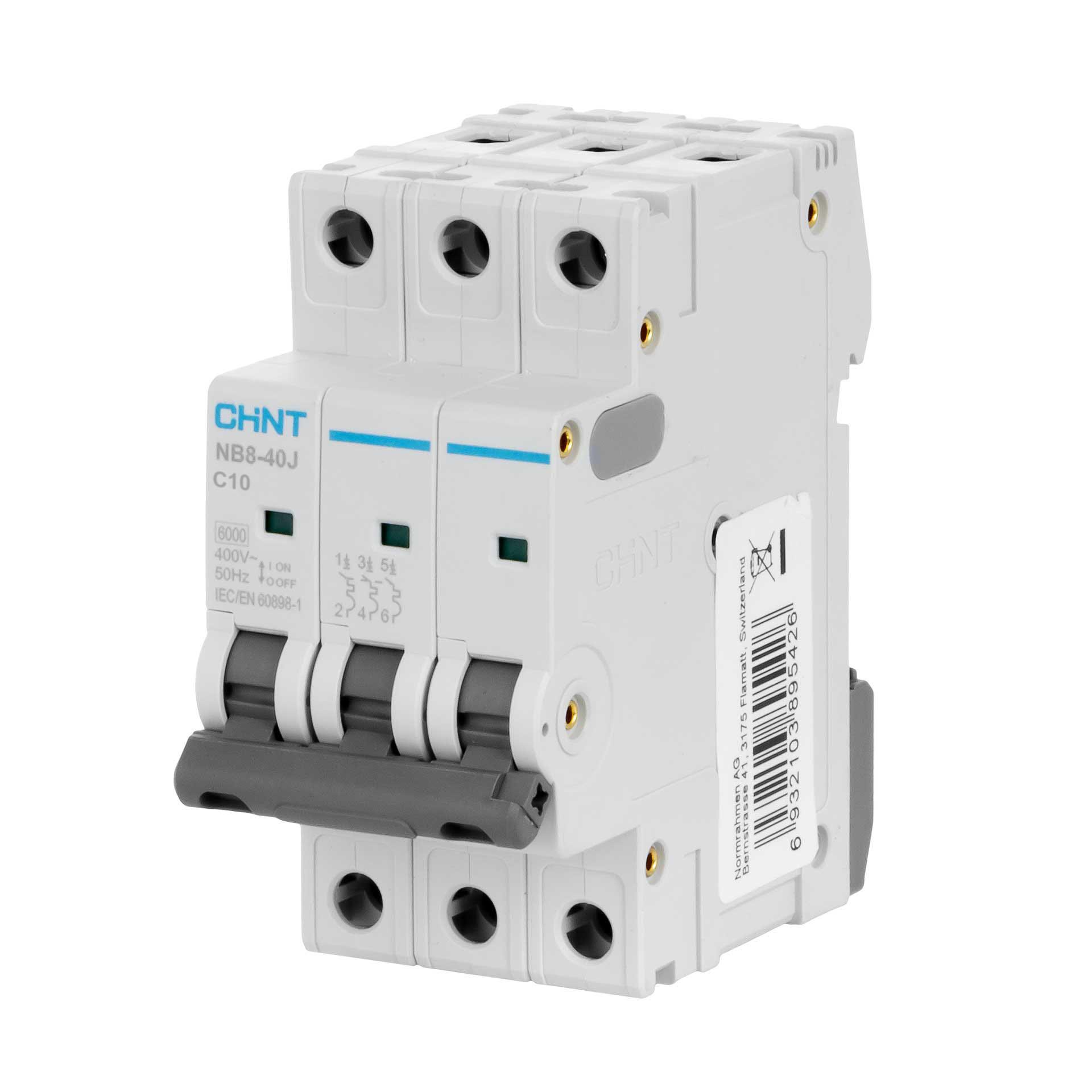 Chint Leitungsschutzschalter - MCB kompakt, 3-polig, Charakteristik C / 10A, 6kA, Typ NB8-40J