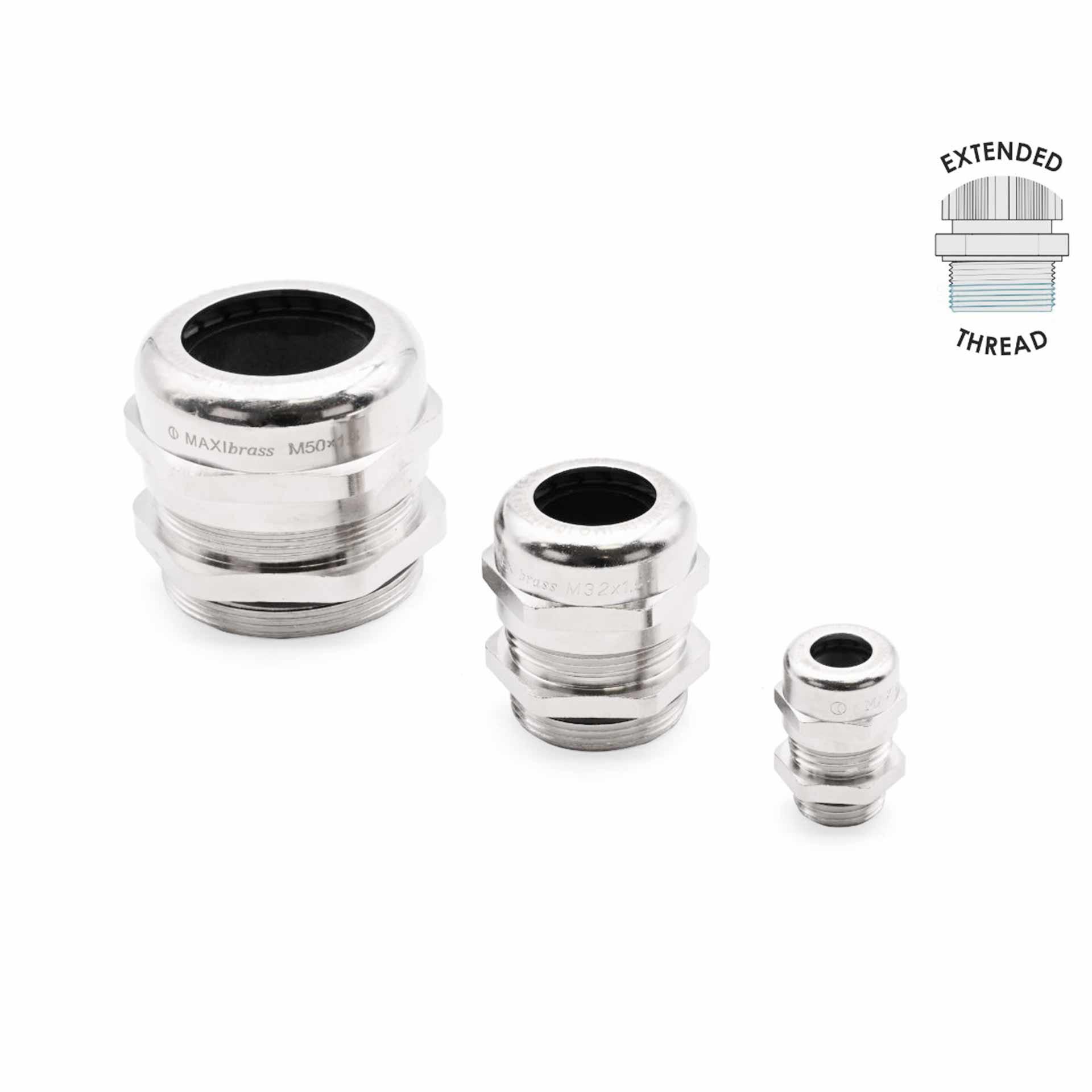 Kabelverschraubung Maxibrass M12, Messing vernickelt, EX Zone 2/3, langes Gewinde 12mm, KB: 3-6.5mm
