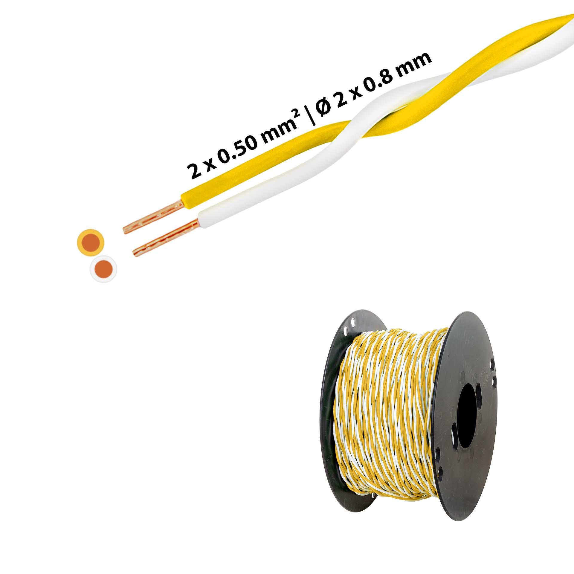 Twisted T-wire 2 x 0.5mm2, white-yellow, on plastic reel