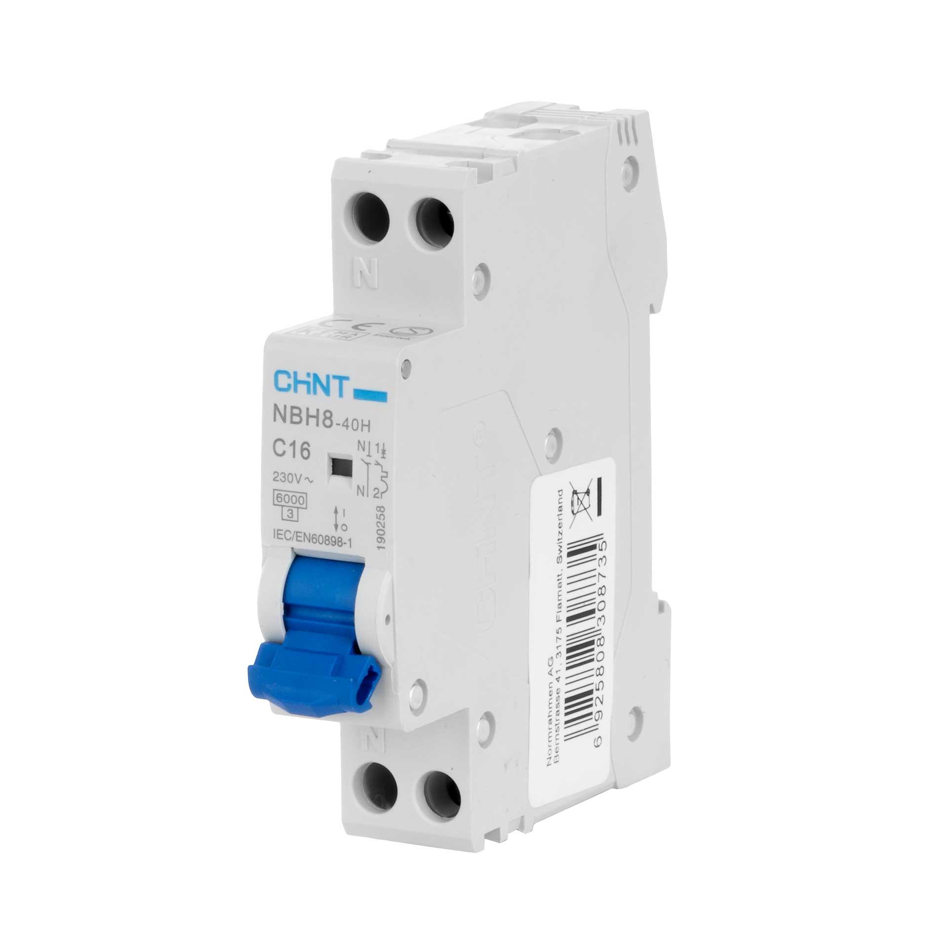 Chint Leitungsschutzschalter - MCB (1TE), 1-Polig+N, Charakteristik C / 16A, 6kA, Typ NBH8-40H