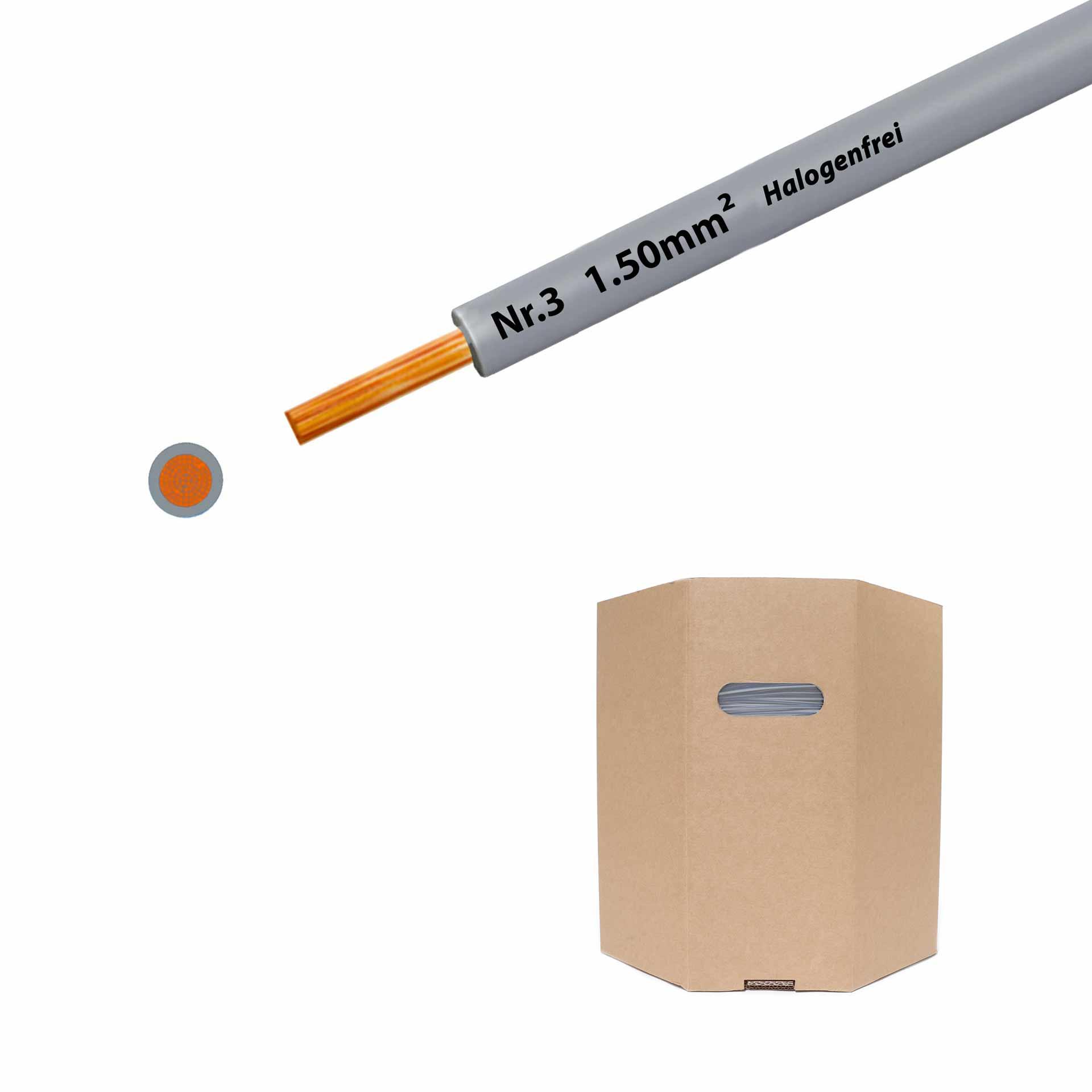 Halogen-free stranded wire 90° C , 750V, 1.50mm2, grey no. 3 (RAL 7035), barrel D400xH400