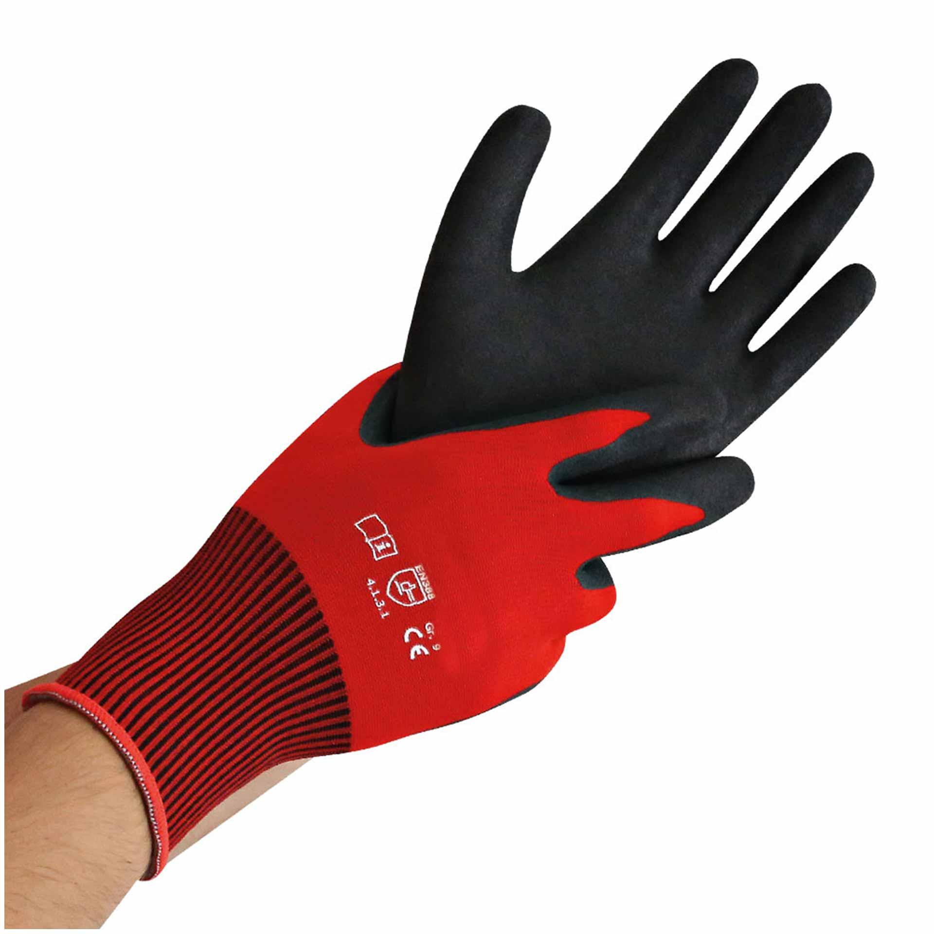 Gants de travail professionnels "Ergo Flex Mikro" M / 8 rouge-noir 24cm