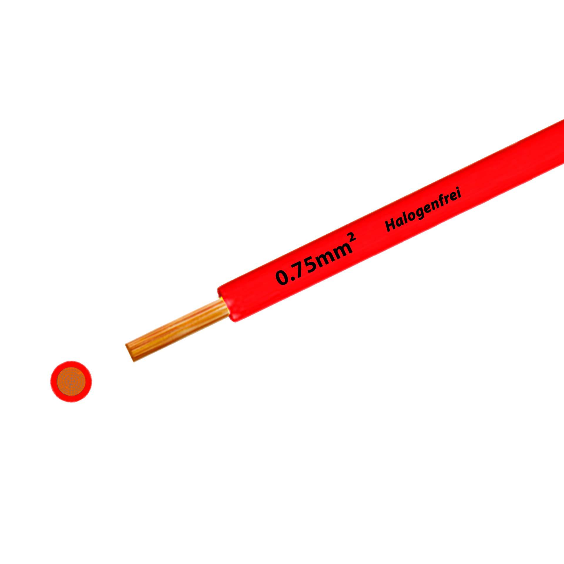 Litze halogenfrei 90° C , 500V, 0.75mm2, rot (RAL 3000), auf Kunststoffrolle