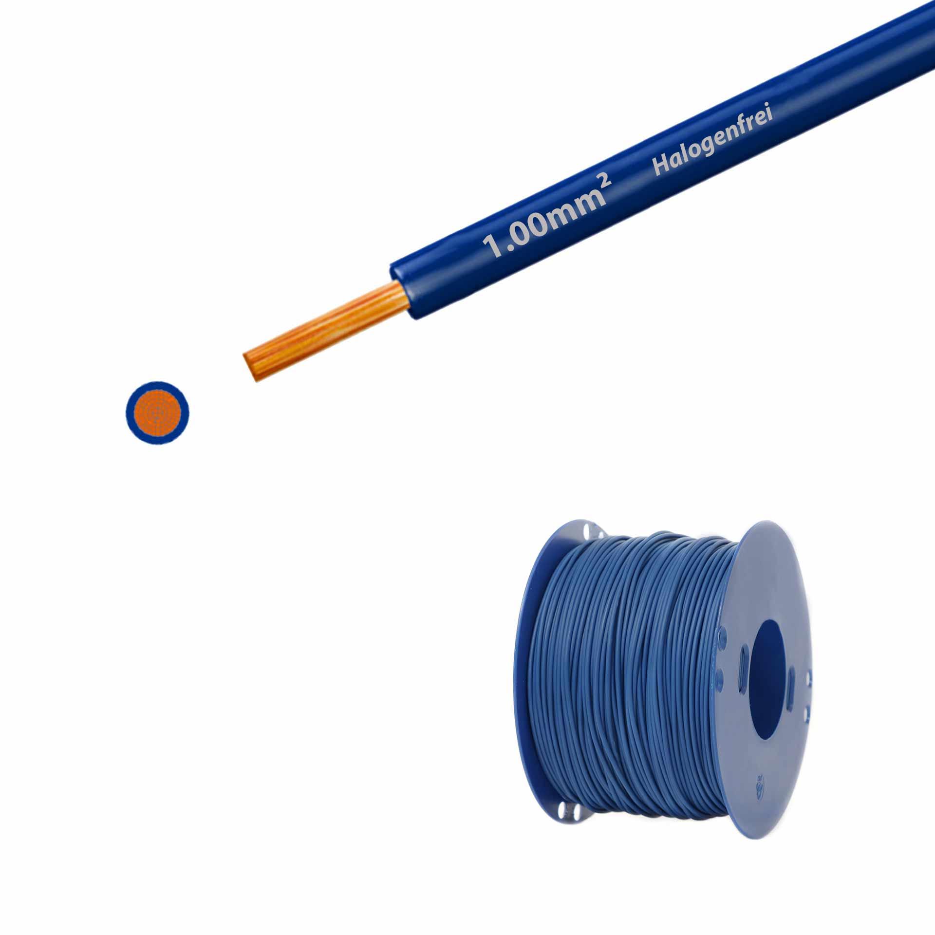 Halogen-free stranded wire 90° C, 500V, 1.00mm2, dark blue (RAL 5010), on plastic reel