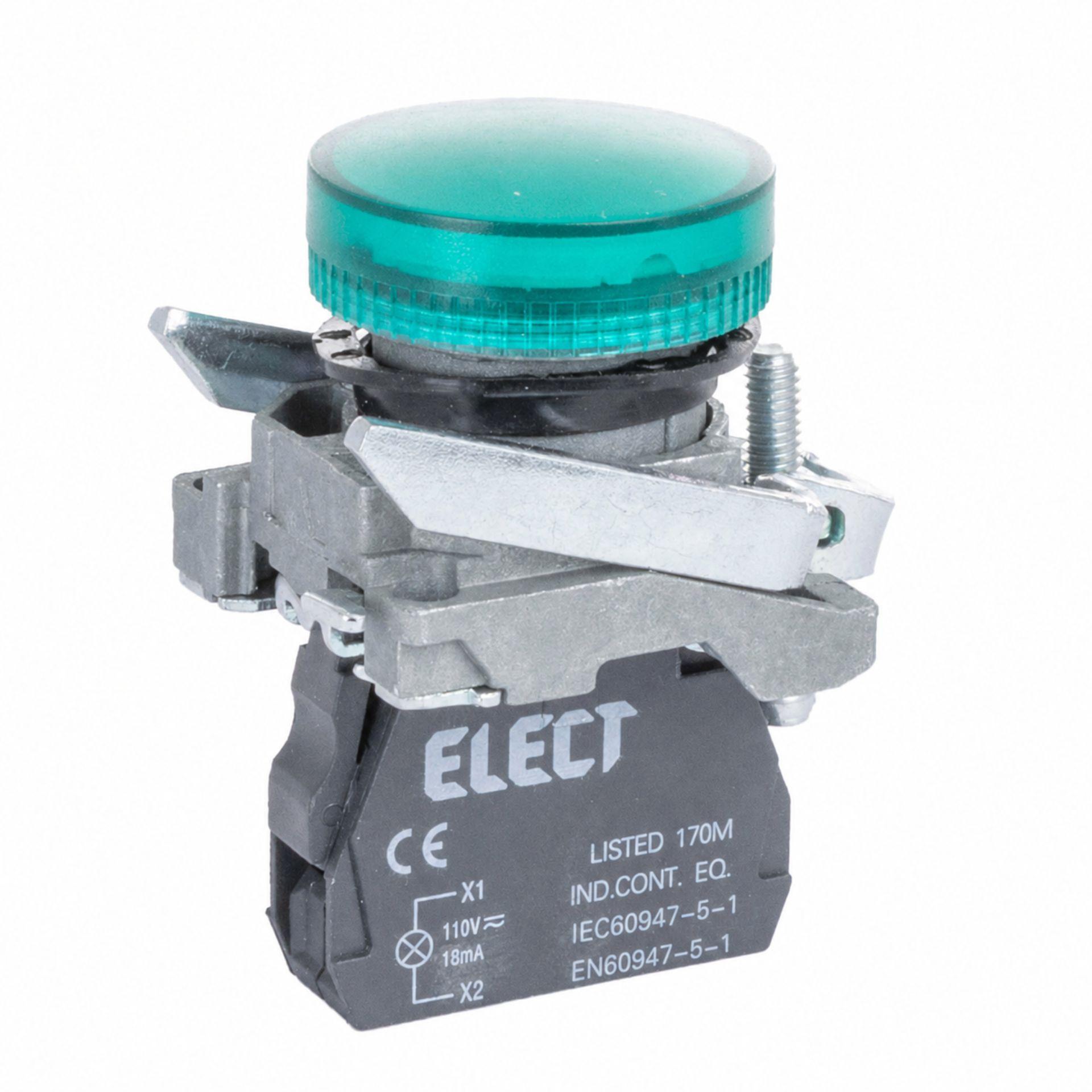 Green signal lamp, 110 V AC/DC, Ø 22.5 mm, complete