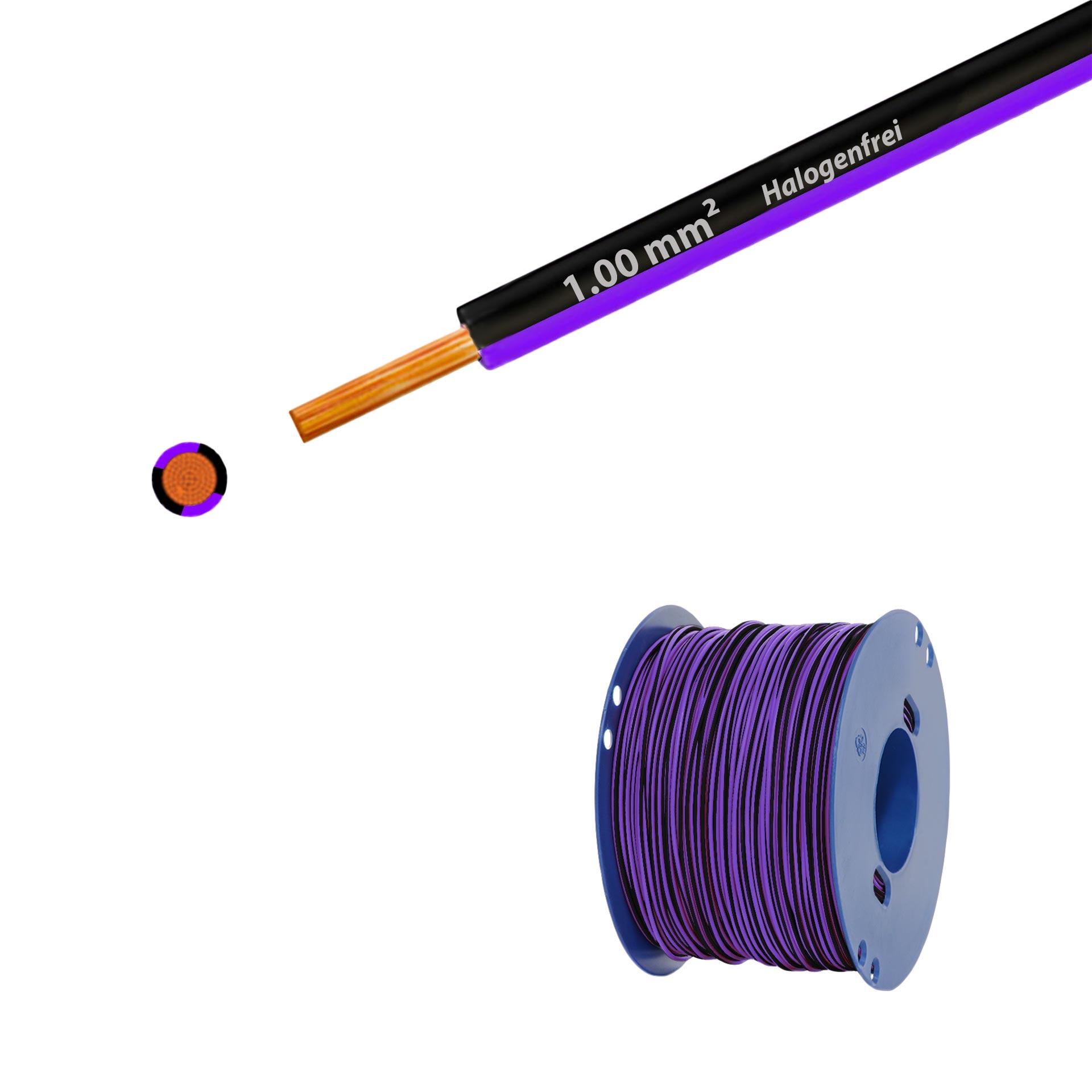 Halogen-free stranded wire 90° C, 500V, 1.00mm2, black-violet (RAL 9005/4005), on plastic reel