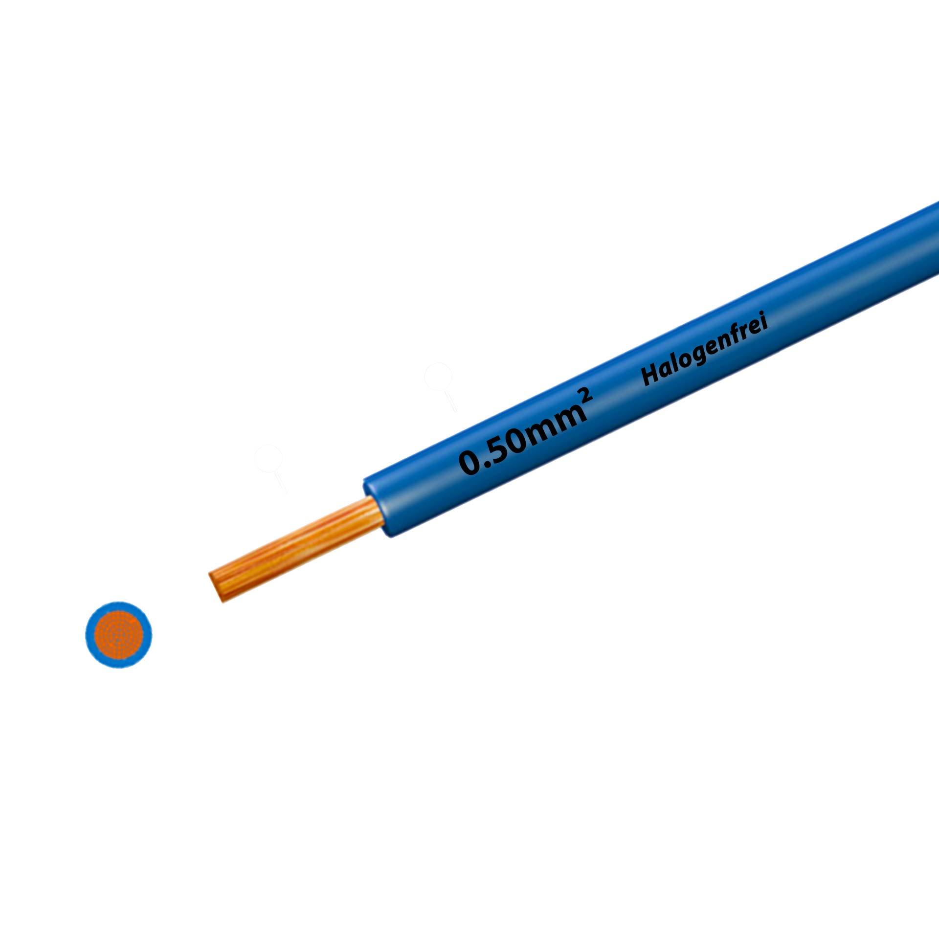 Litze halogenfrei 90° C , 500V, 0.50 mm2, hellblau (RAL 5012), auf Kunststoffrolle