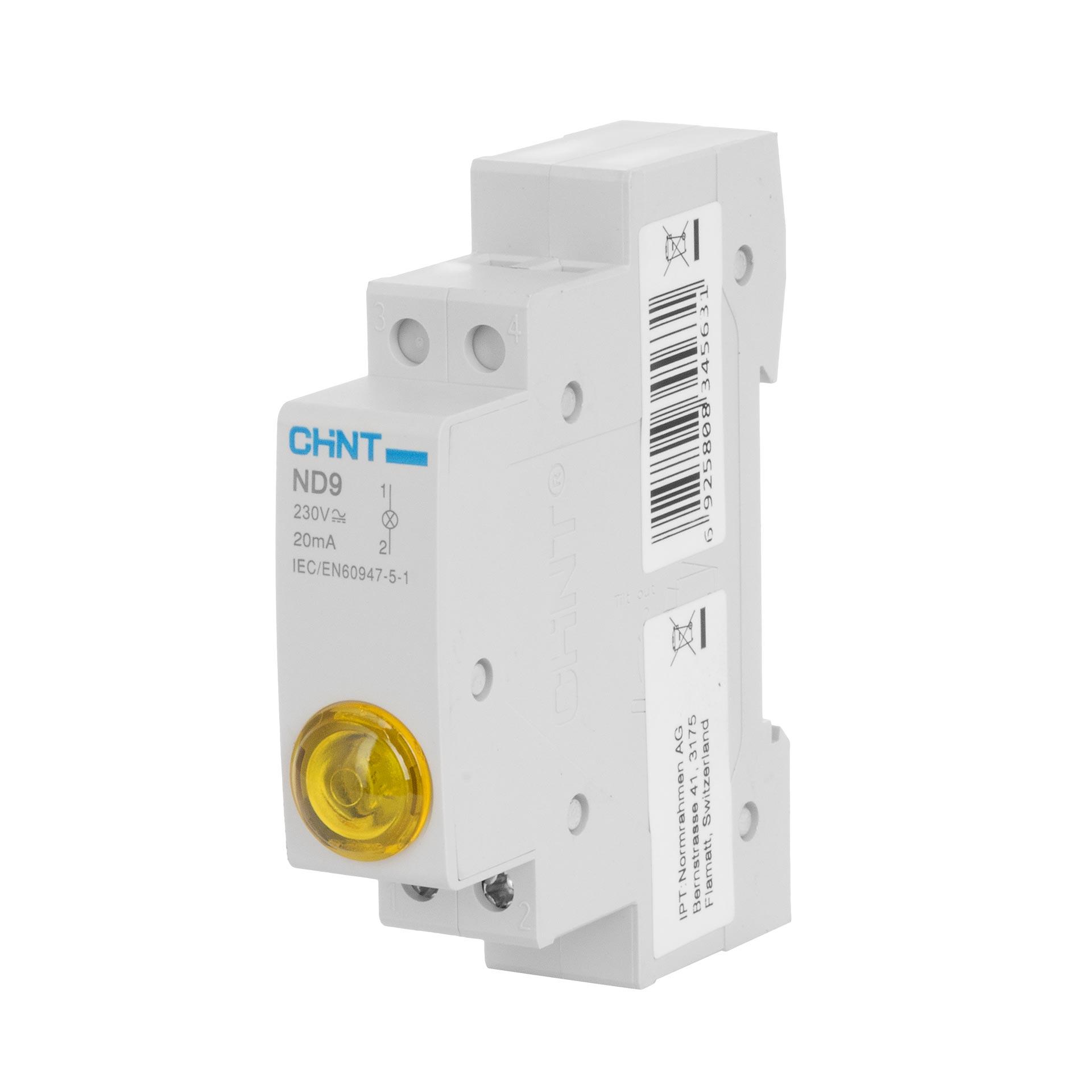 Lampada di segnalazione Chint REG (LED), 1 modulo, 230V AC/DC, giallo, IP20, tipo ND9-1