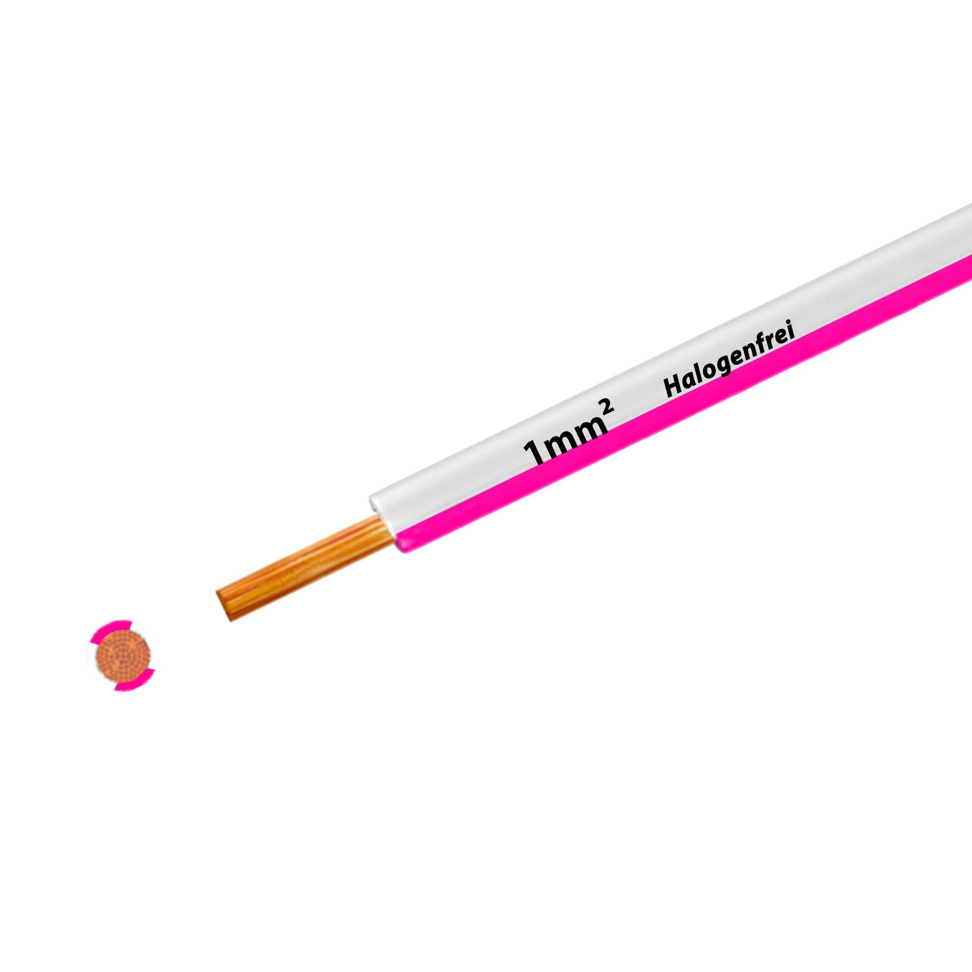 Halogen-free stranded wire 90° C, 500V, 1.00 mm2, white-pink/pink (RAL 9010/3015), on plastic reel
