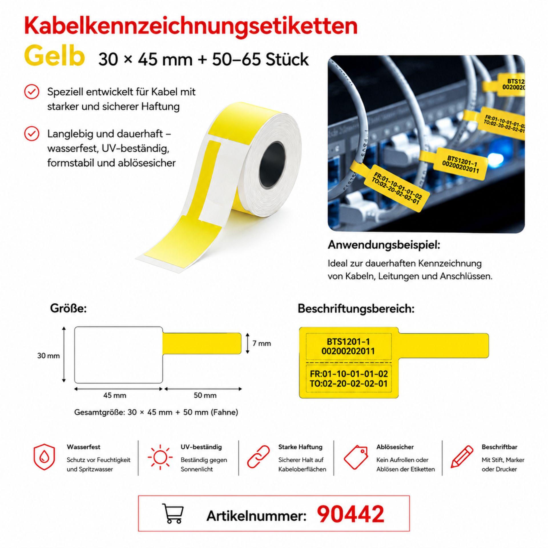 Étiquettes pour câbles NIIMBOT M3 V30x45, jaunes autocollantes, 1 rouleau = 65 pièces