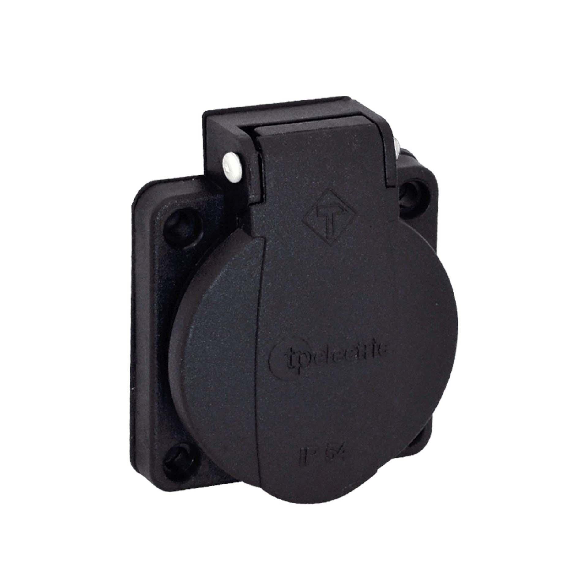 Flush-mounted Schuko socket (DE), 16A, 230V, 3-pole (1P+N+E), IP54, black
