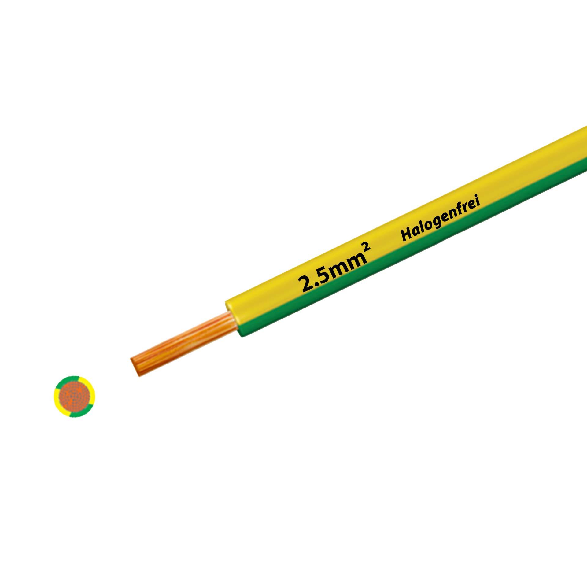 Halogen-free stranded wire 90° C, 750V, 2.50 mm2, yellow-green (RAL 1021/6018), on plastic reel