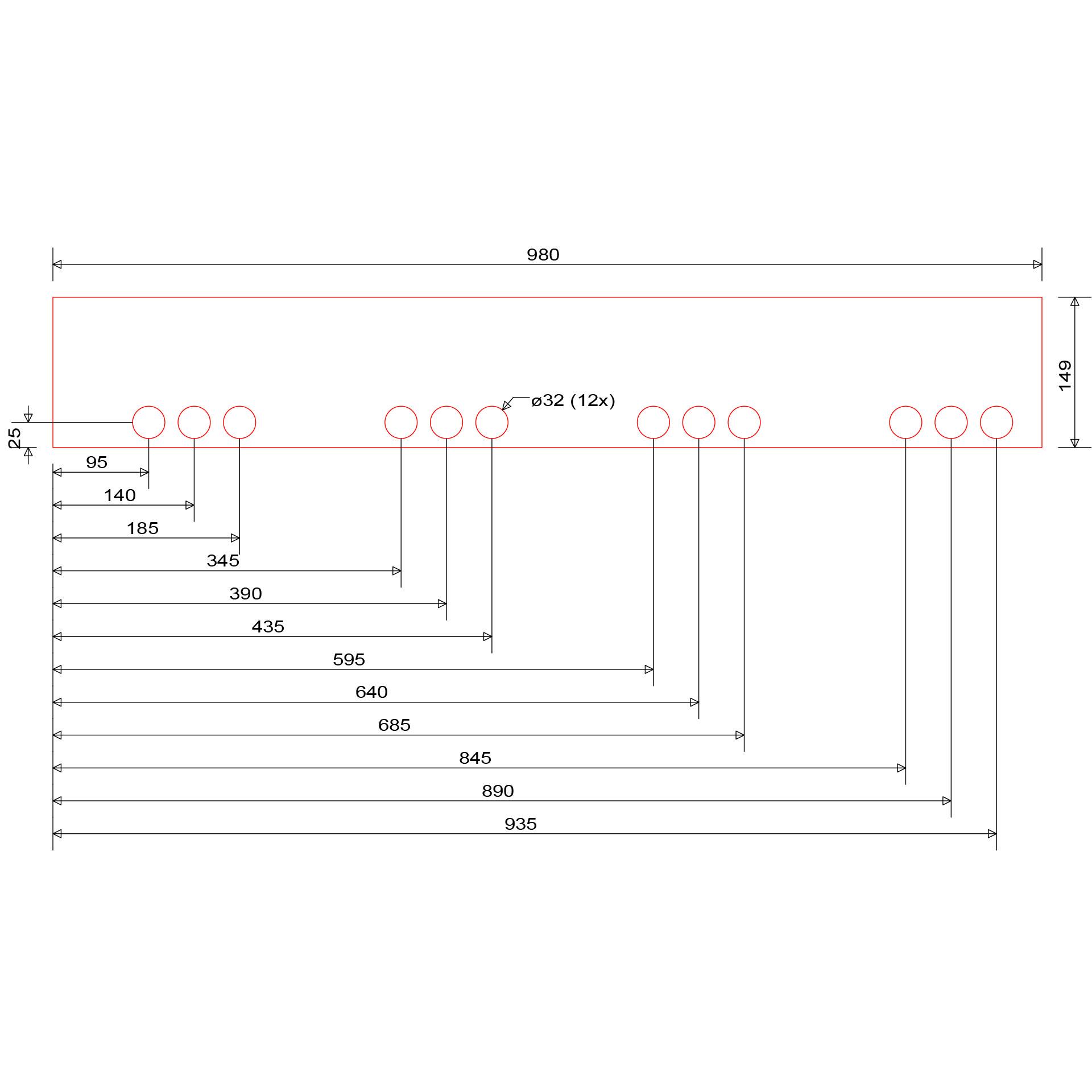 Abdeckplatte mit Ausschnitt 980x149x4mm