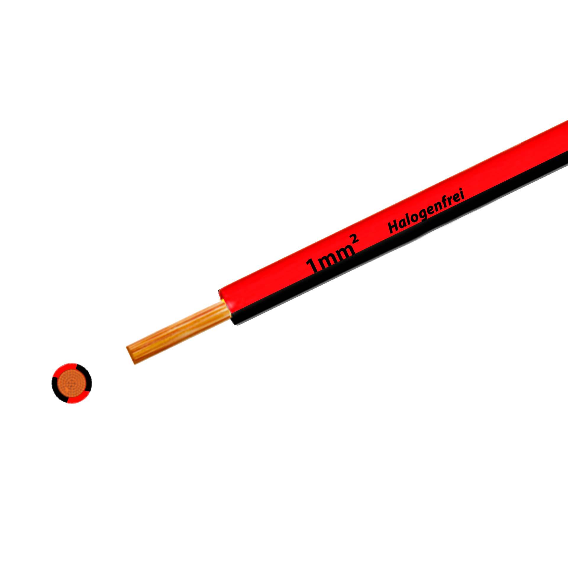 Halogen-free stranded wire 90° C, 500V, 1.00 mm2, red-black (RAL 3000/9005), on plastic reel