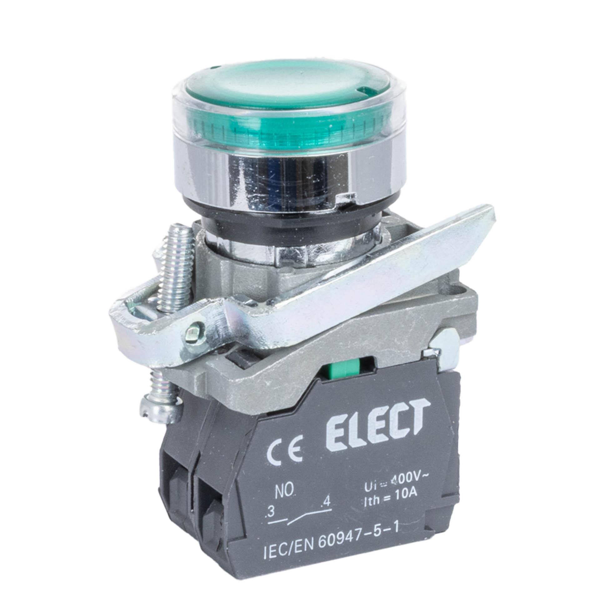 Pulsante luminoso verde, 24 V CA/CC, 1 NO, Ø 22,5 mm, completo