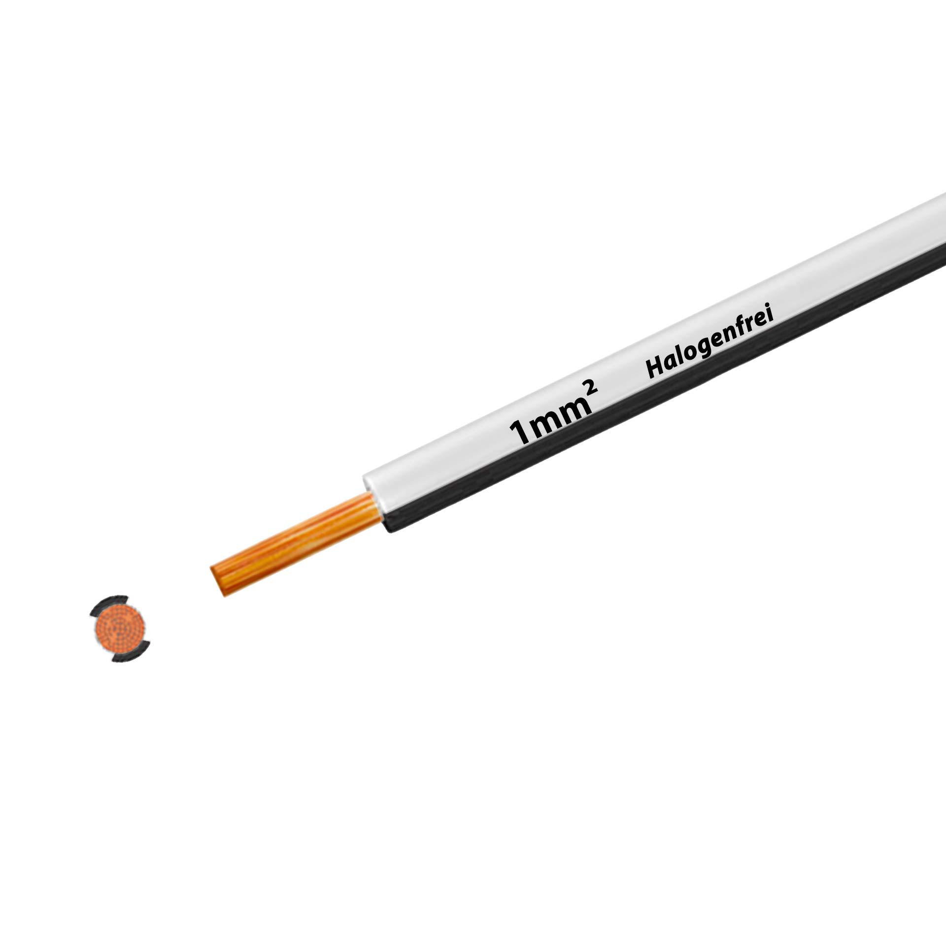 Litze halogenfrei 90° C , 500V, 1.00 mm2, weiss-schwarz (RAL 9010/9005), auf Kunststoffrolle
