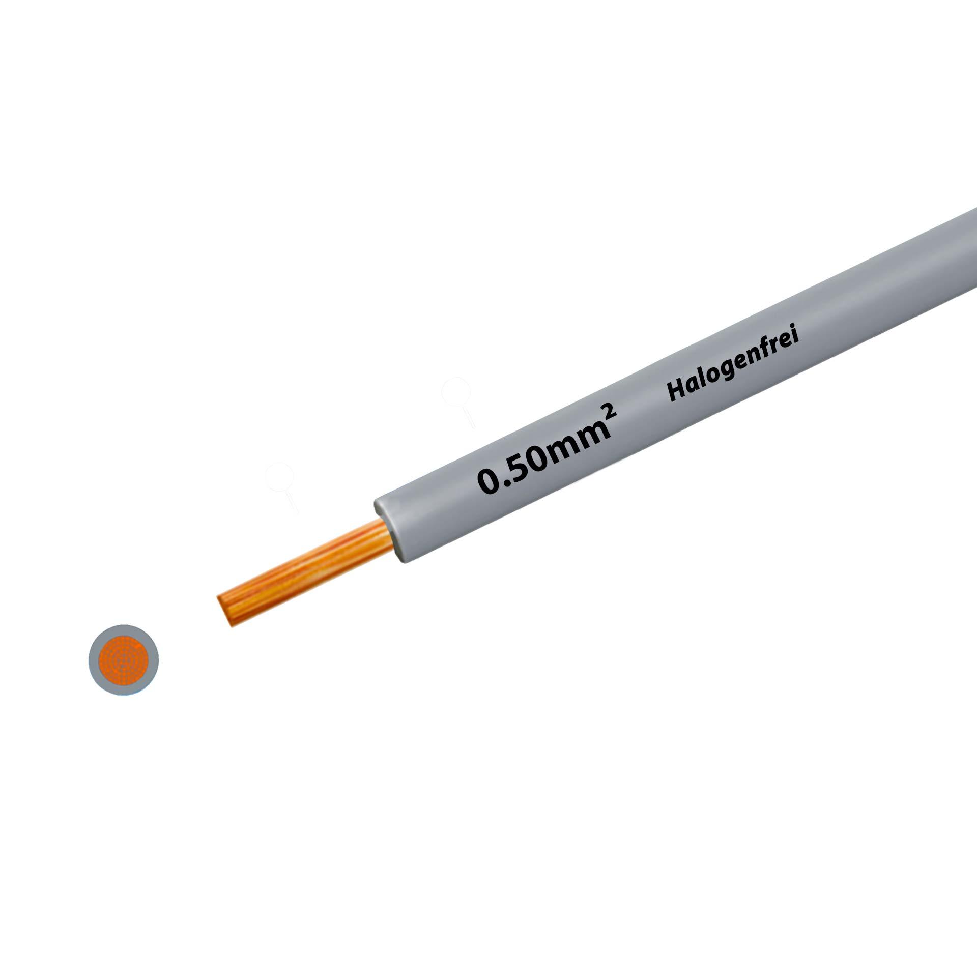 Litze halogenfrei 90° C , 500V, 0.50mm2, grau (RAL 7001), auf Kunststoffrolle