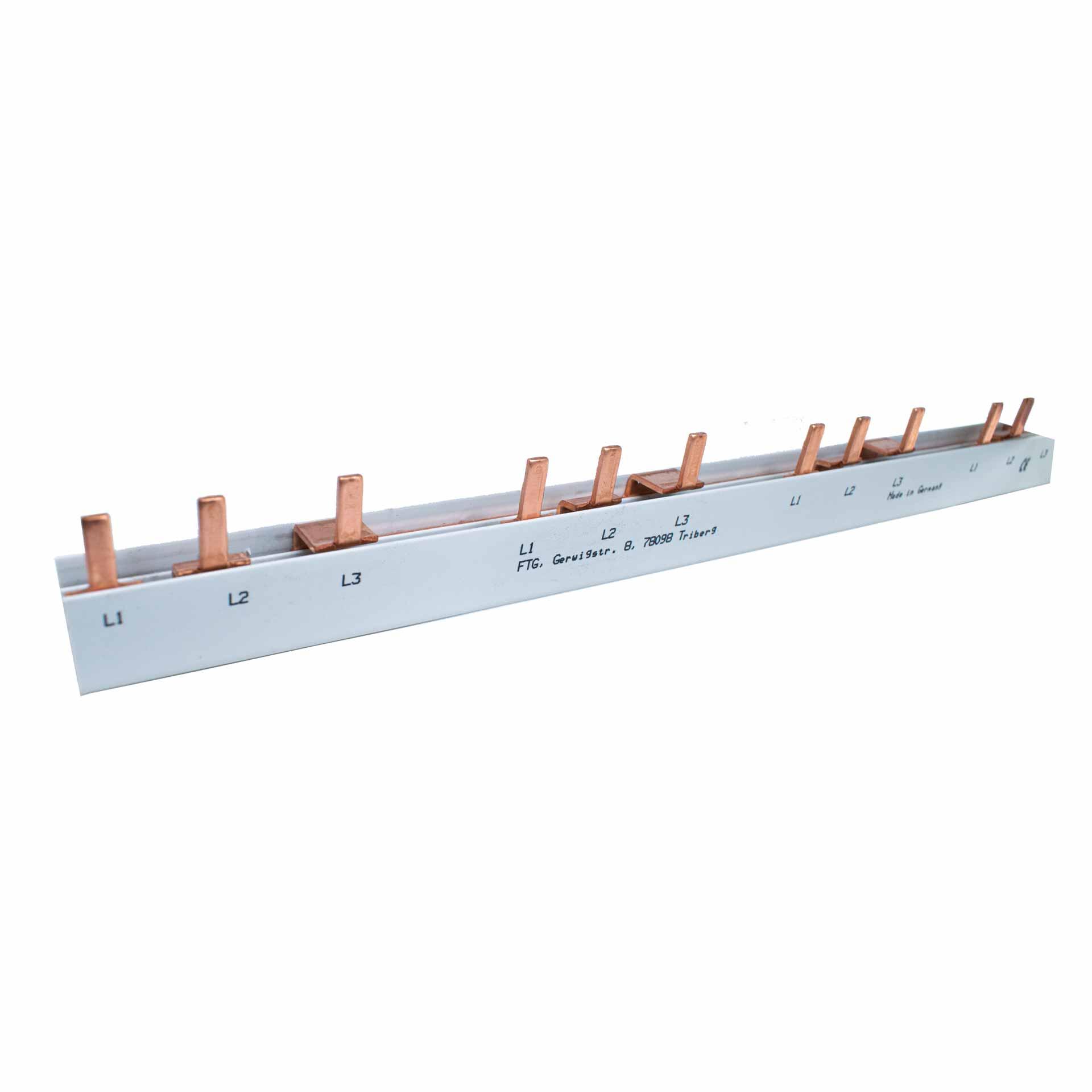 Insulated pin phase busbar 16 mm², 80A, 0.98m, P-P= 17.8 / 18 mm (L1, L2, L3, H2...)