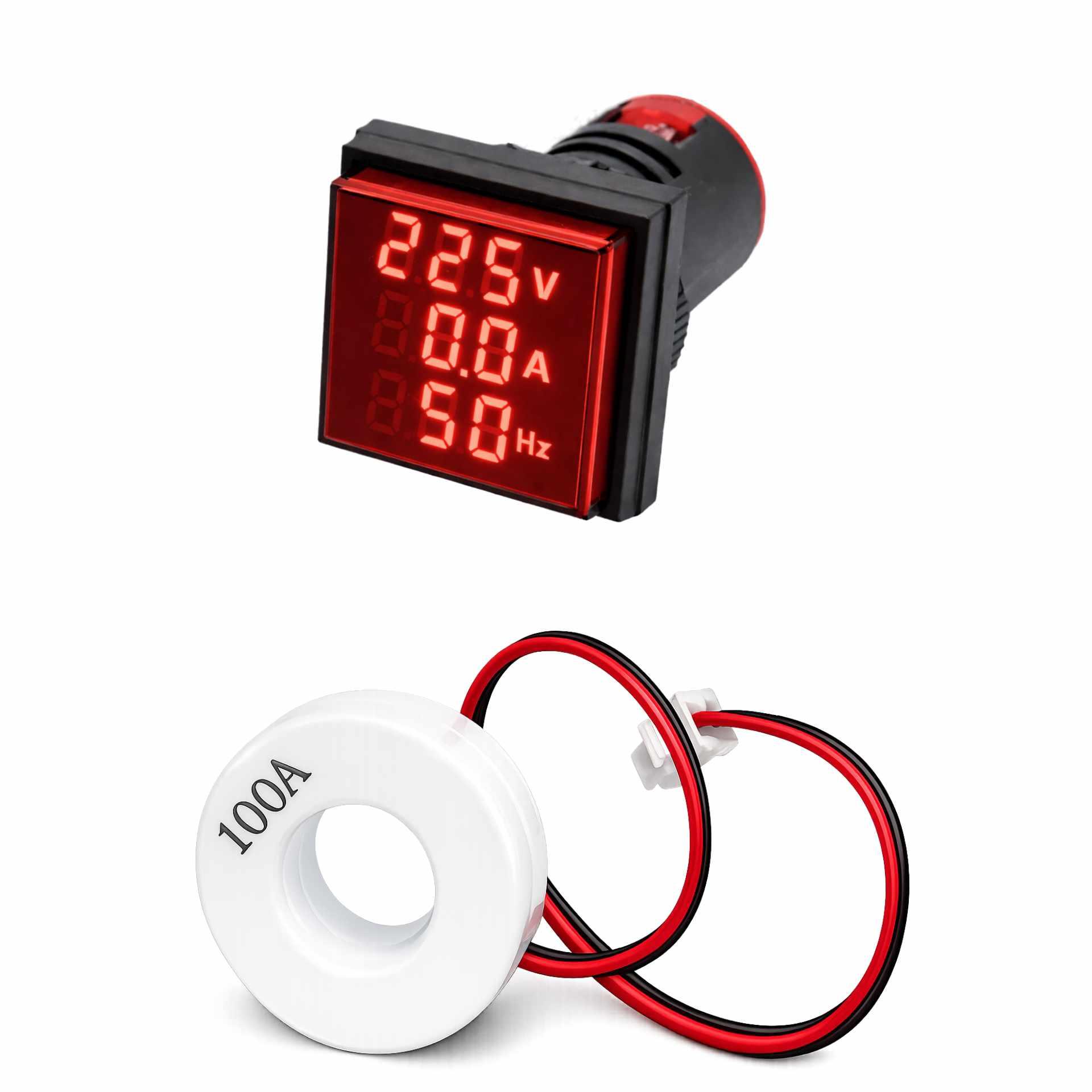 Indicatore digitale a LED da incasso 22 mm, corrente / tensione / frequenza, quadrato, rosso