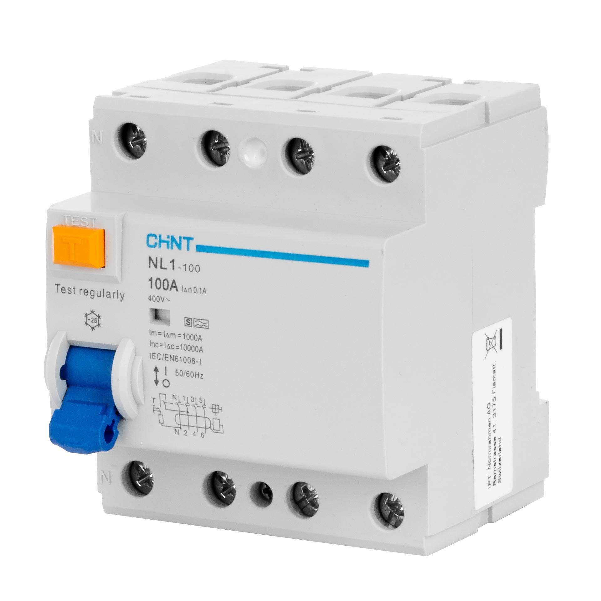 Chint Interrupteur différentiel sélectif, 4P, 100A, type A, SI, 10kA, 100mA,DBAX,N-à gauche (NL1-63)