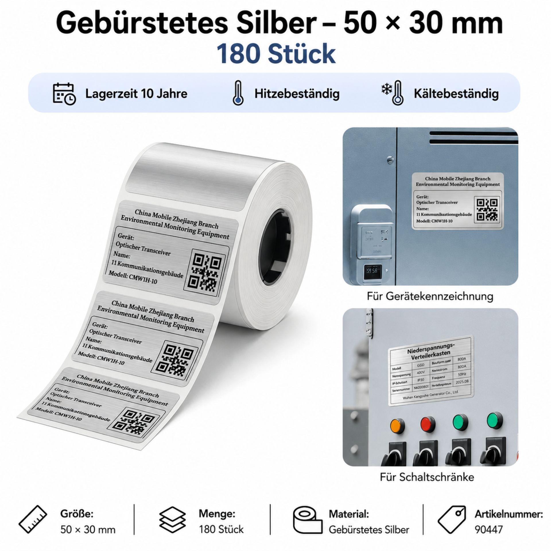 NIIMBOT M3 Geräteetiketten BS30x20 Silber gebürstet Typenschild Industrie, 1 Rolle=180 Etiketten