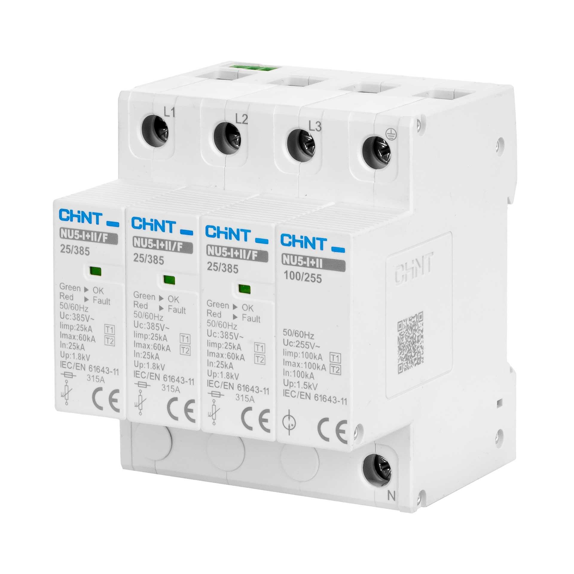 Chint Überspannungsableiter Typ 1+2, NU5-1+2 385V/100kA, 3+1 RC, (TN-S)