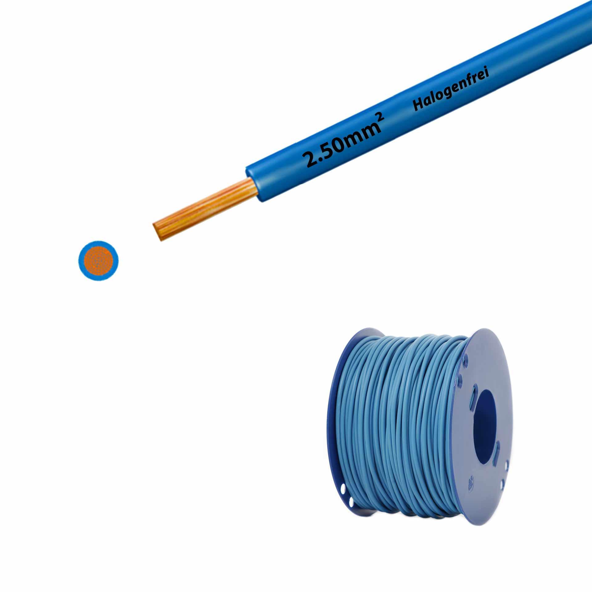 Fil sans halogène 90° C , 750V, 2.50mm2, bleu clair (RAL 5012), sur bobine