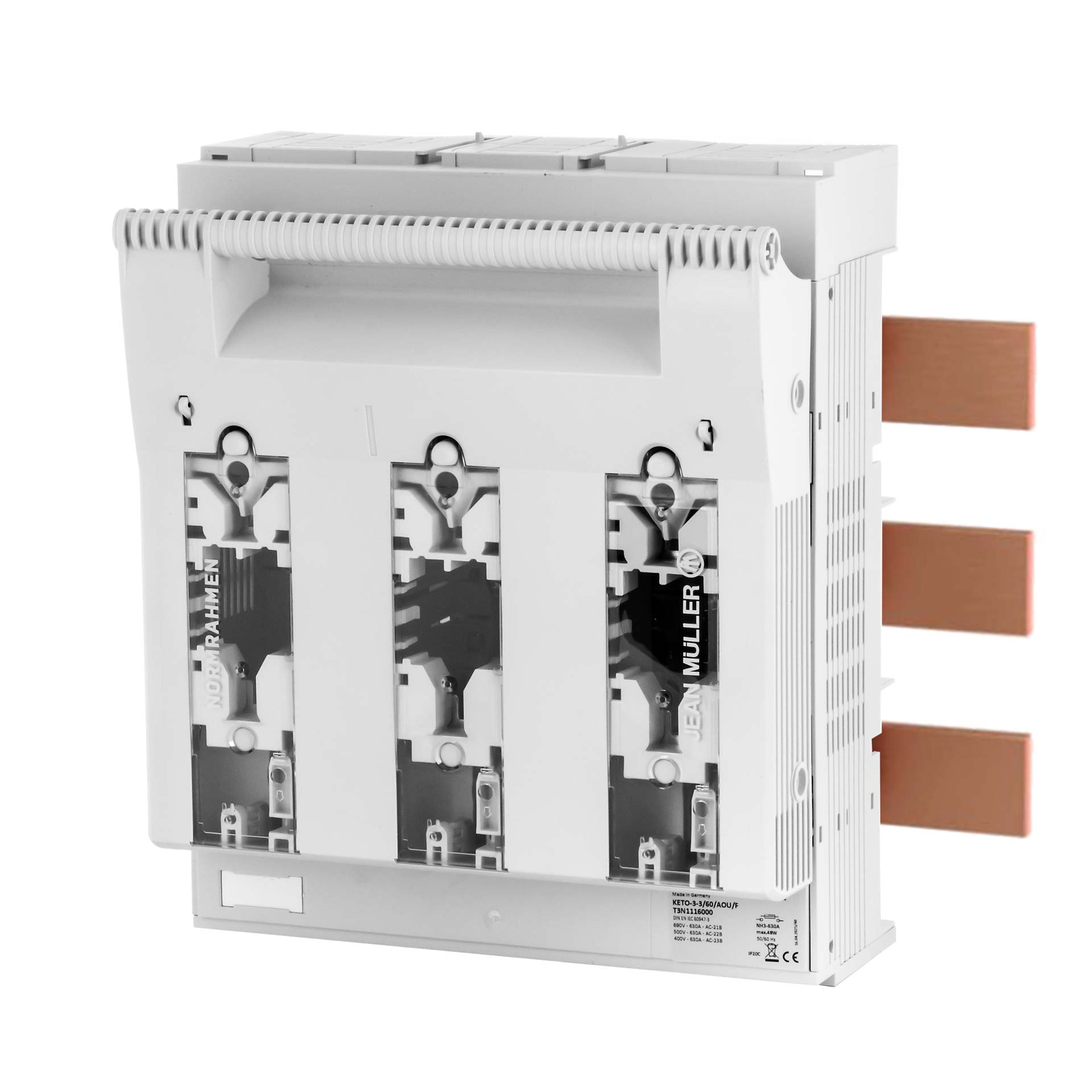 KETO Sectionneur HPC Gr.3, 3P, 60mm, M10, 630A, Raccordement en haut ou en bas, gris clair KETO Sectionneur HPC Gr.3, 3P, 60mm, M10, 630A, Raccordement en haut ou en bas, gris clair