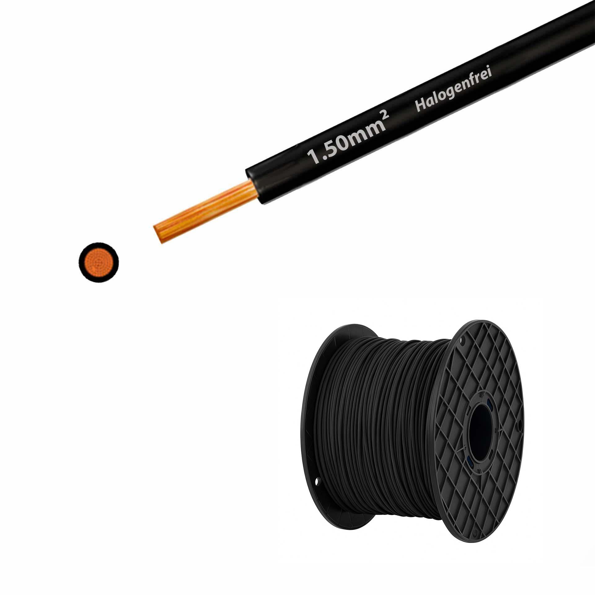 Halogen-free stranded wire 90° C, 500V, 1.50mm2, black (RAL 9005), on large plastic reel