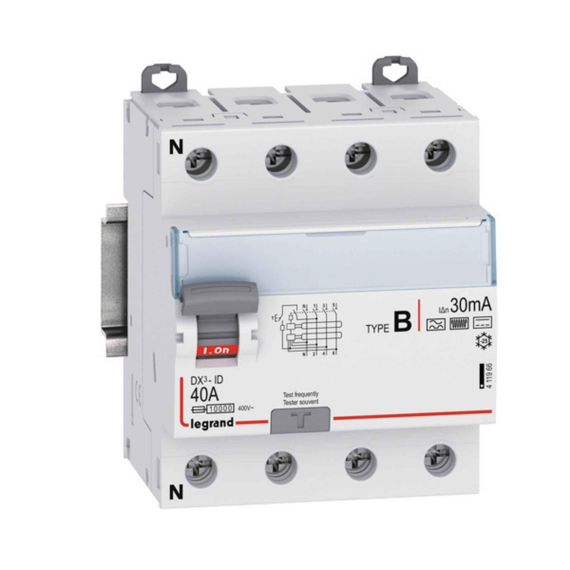Fehlerstromschutzschalter Standard 4P, 40A (0.03A), Typ B, 10kA, N-links