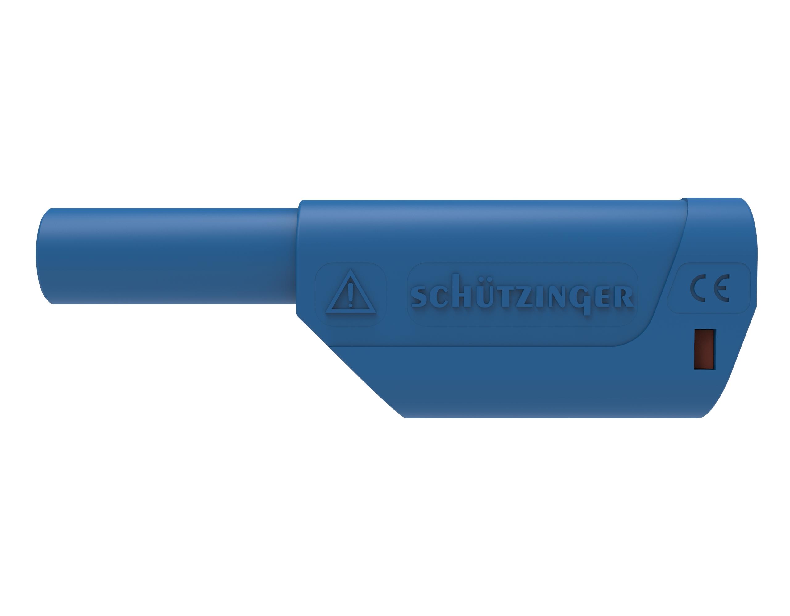 Sicherheits-Federkorbstecker ø 4mm, gerade mit axialer Zusteckbuchse, Lötanschluss bis 2.5mm2, blau