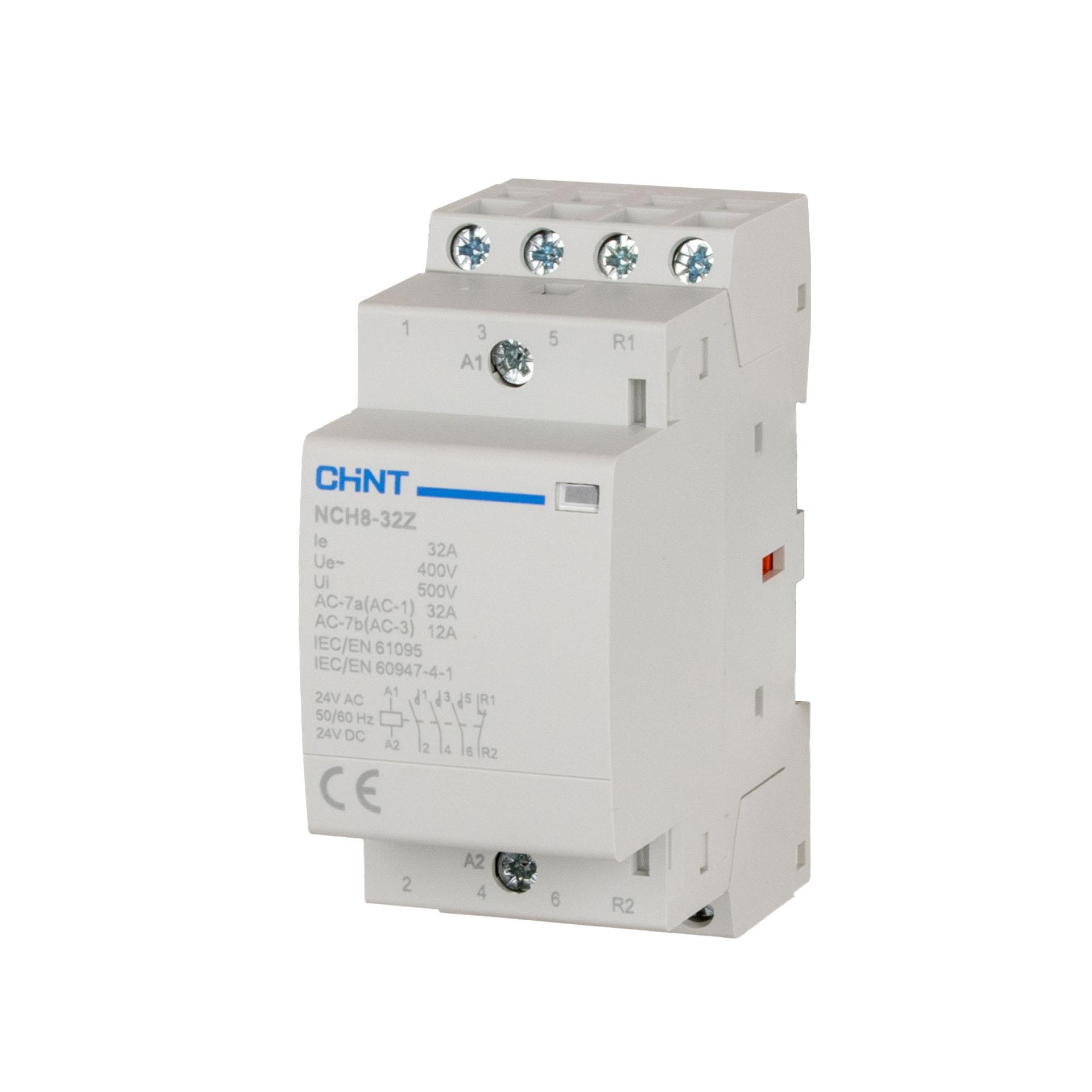 Chint Installationsschütz, 4-polig, 32A (AC-1 400V), AC/DC 24V, 3 Schliesser + 1 Öffner