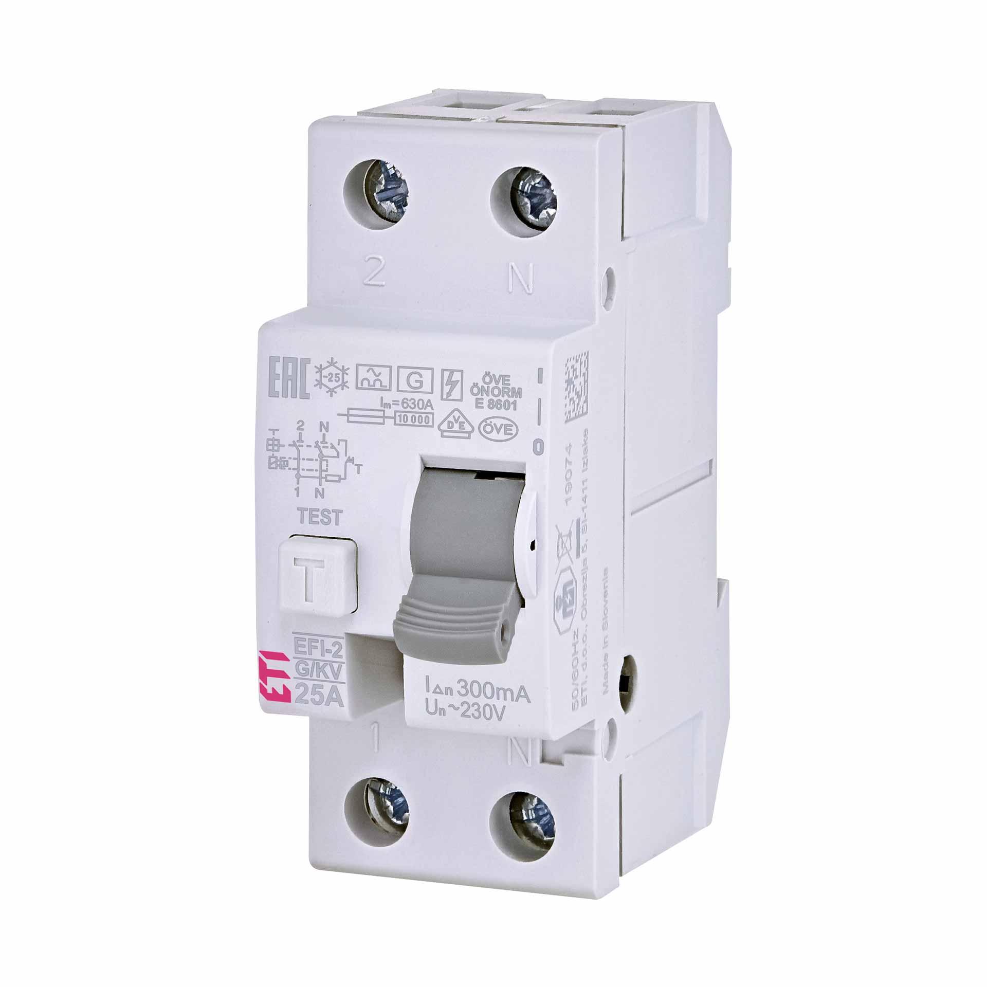 Fehlerstromschutzschalter kurzzeitverzögert, EFI-2, Typ-A, G/KV, 2-polig, 25A, 10kA (0.3A)