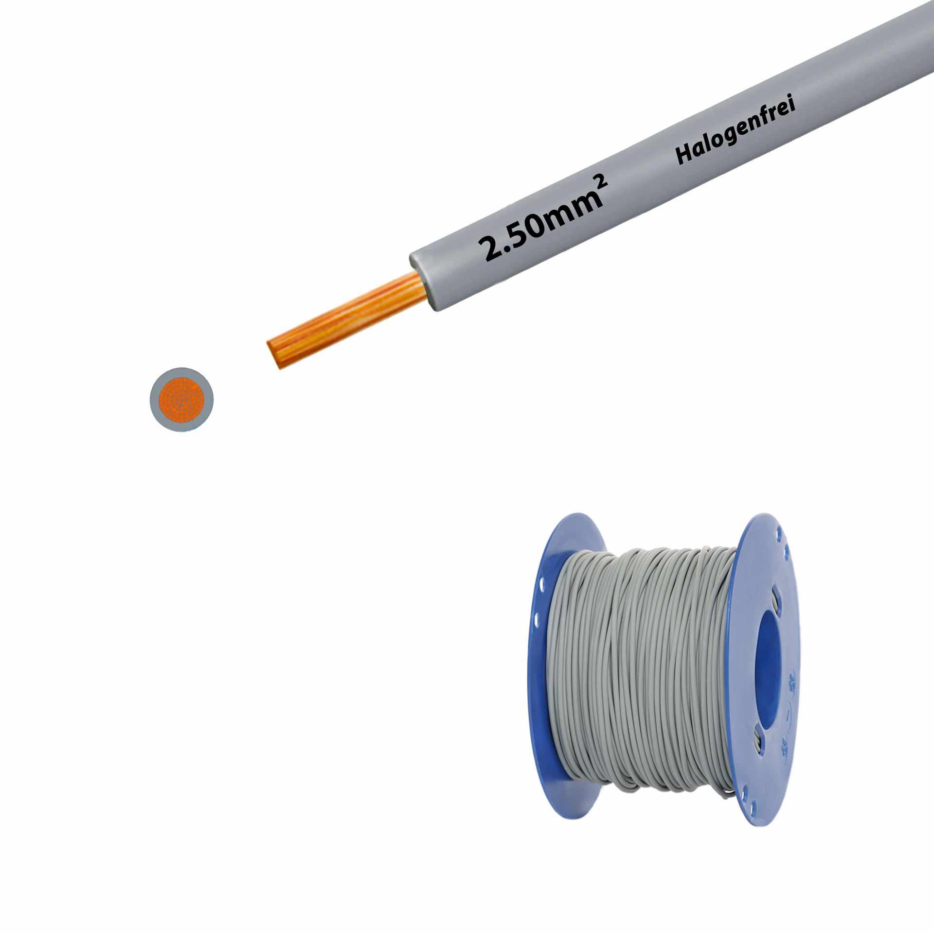 Fil sans halogène 90° C , 750V, 2.50mm2, gris (RAL 7001), sur bobine