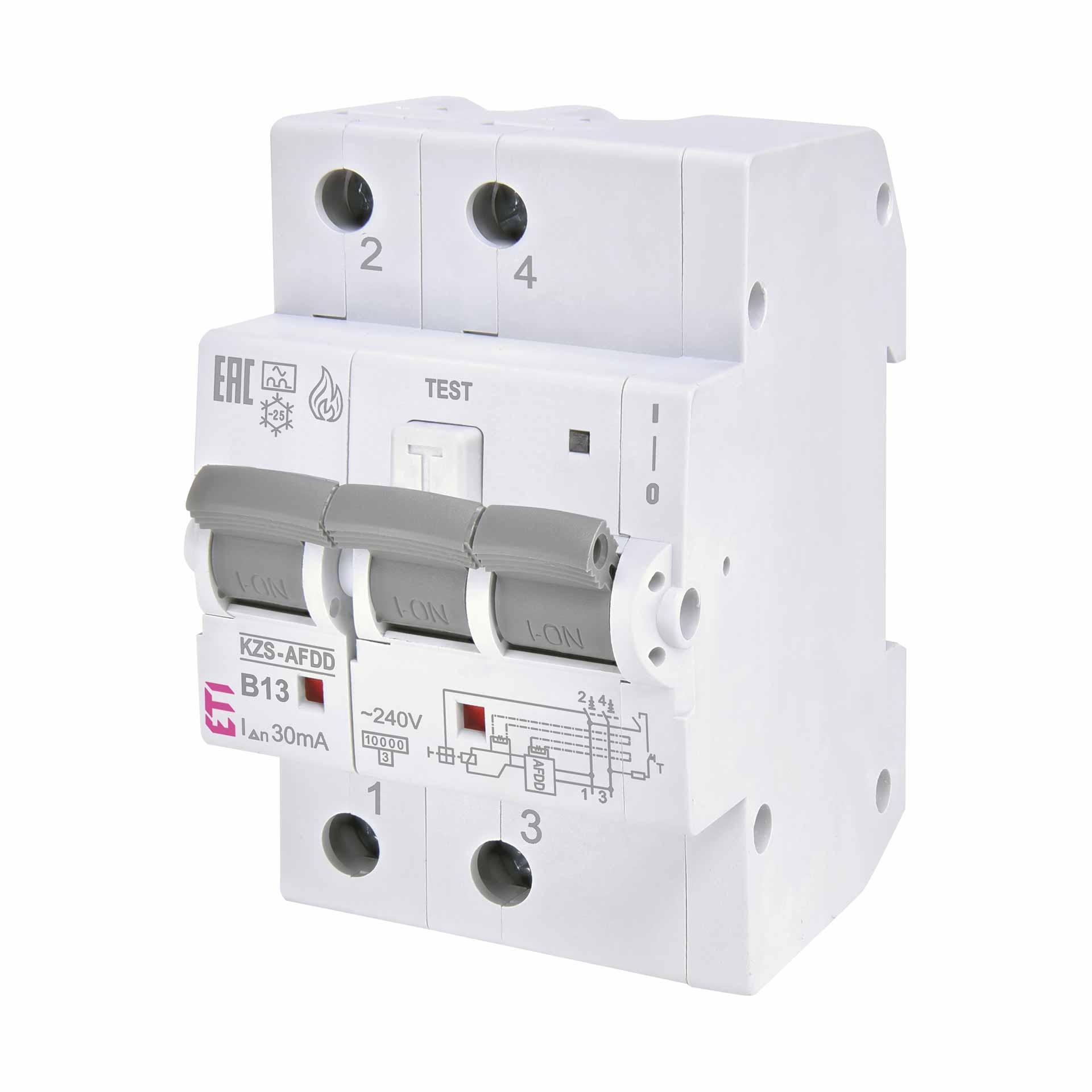 Brandschutzschalter AFDD, Typ-A, 2-polig, Charakteristik B / 13A, 10kA (0.03A)